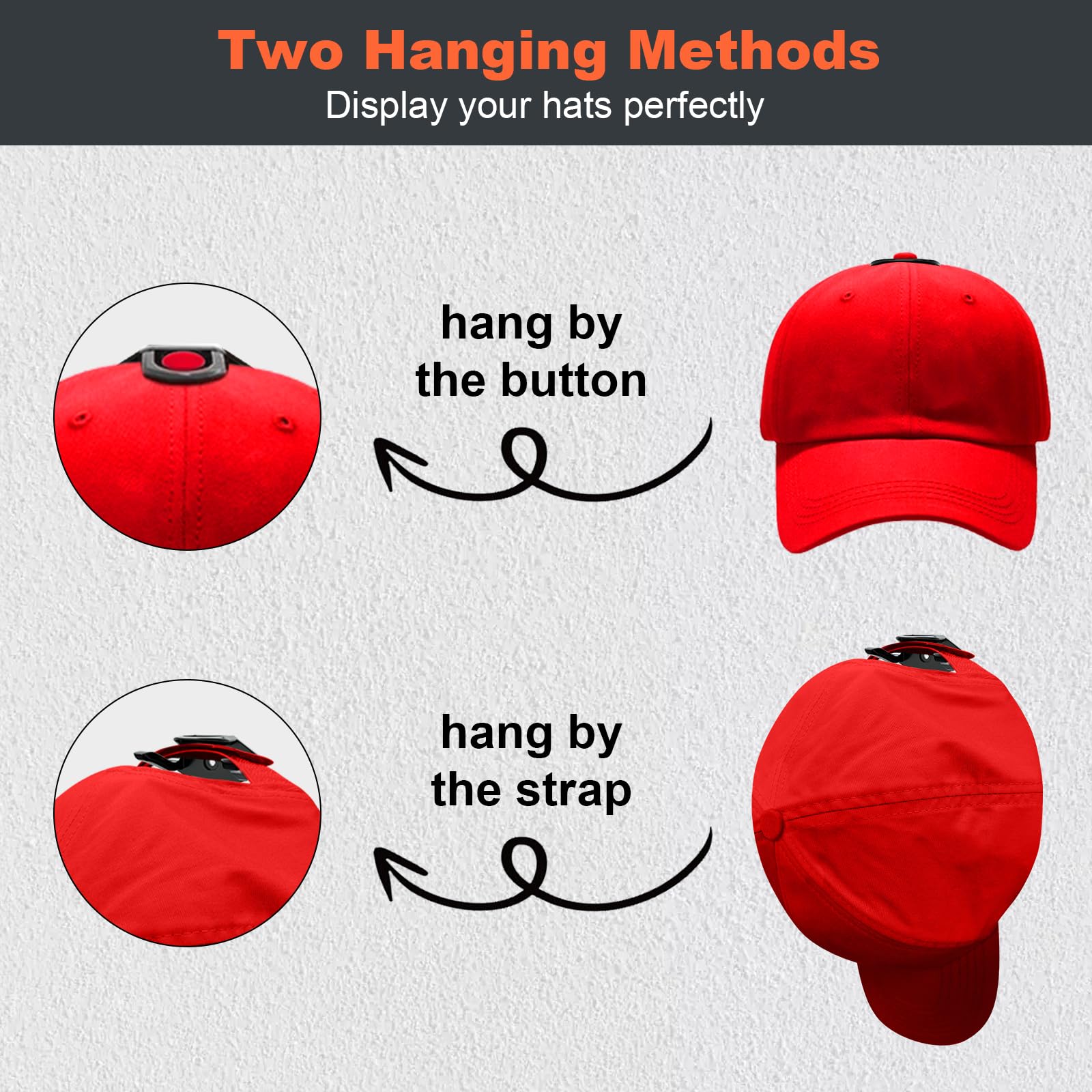 Kovspo Adhesive Hat Hooks For Wall (16-Pack), Hat Rack For Baseball Caps, Strong Hat Organizer, Minimalist Hat Display, Hat Hang