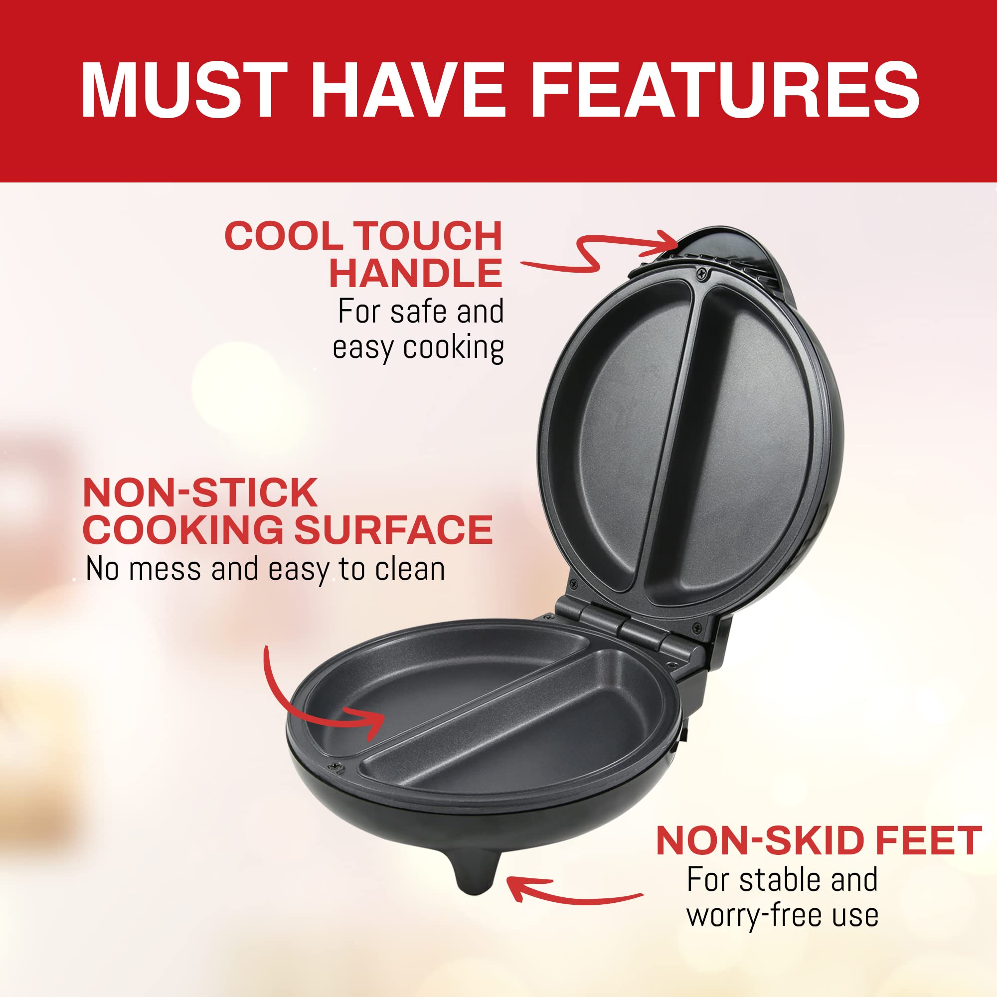 Elite Gourmet Omelet Maker EOM205 - Non-Stick for 2 Individual 6.5" Omelets, Stainless Steel and Black