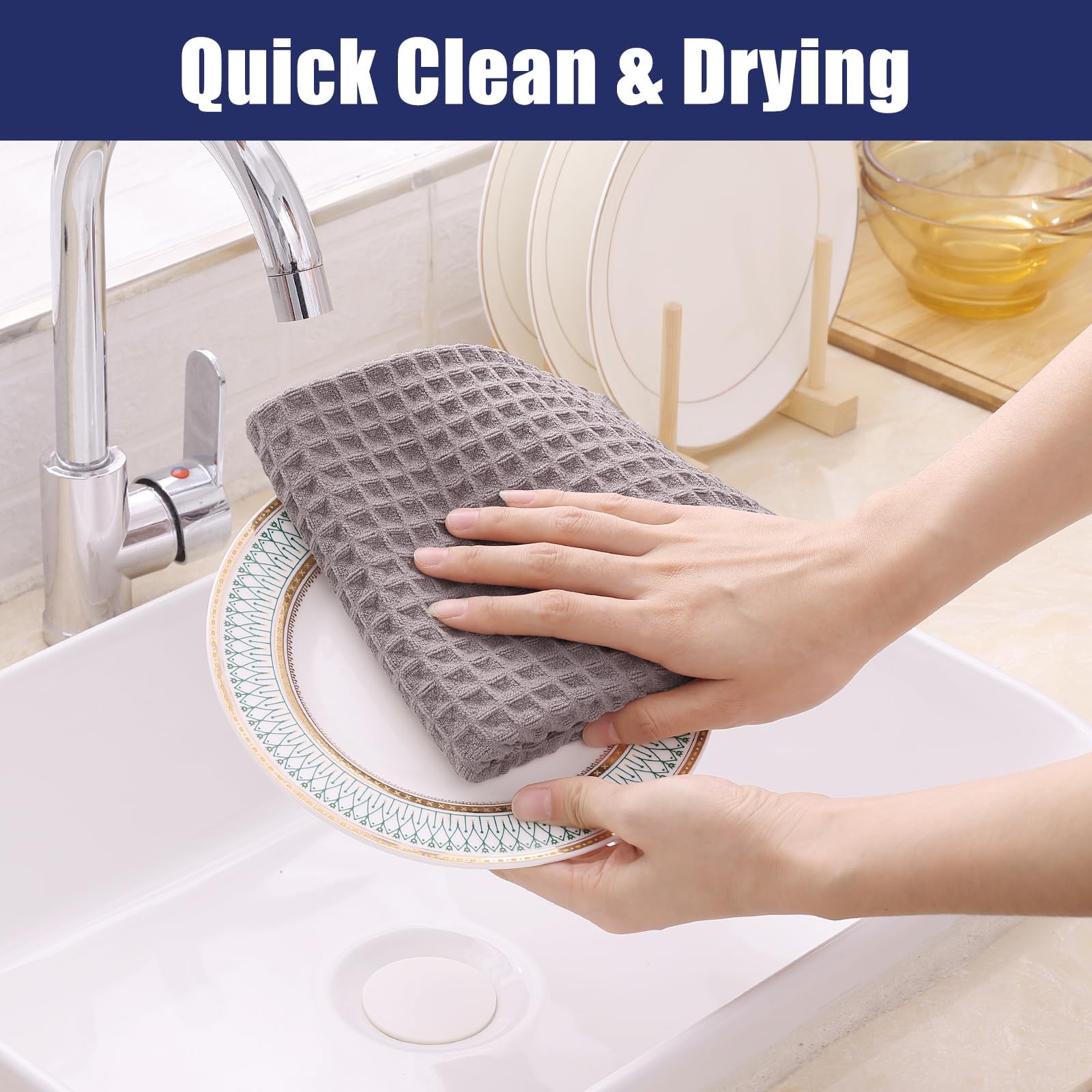 Homaxy Premium Microfiber Waffle Weave Kitchen Towels, 16 X 28 Inch Ultra Absorbent And Solid Color Dish Towels, 4 Pack, Coffce