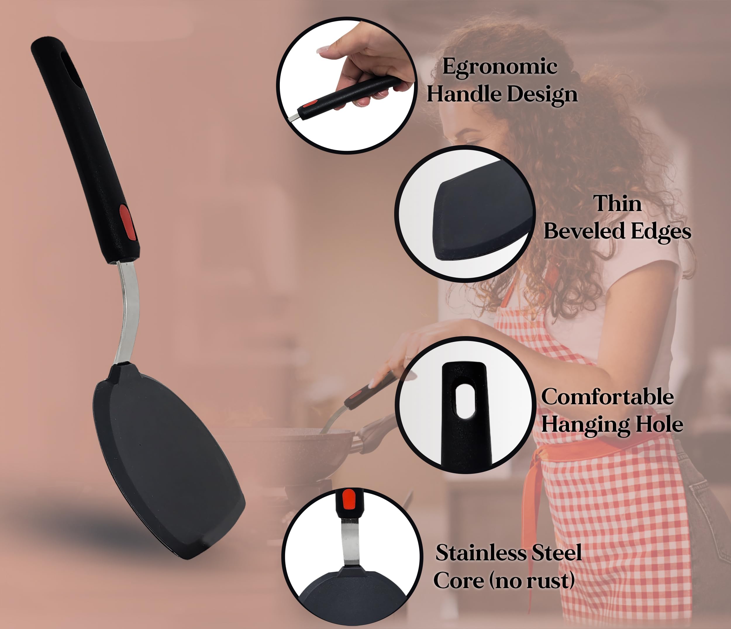 Pancake Spatula | Wide Silicone Pancake Flipper With Curved Handle | Heat Resistant Non-Stick Cooking Tool | Zero-Bpa, Food-Grad