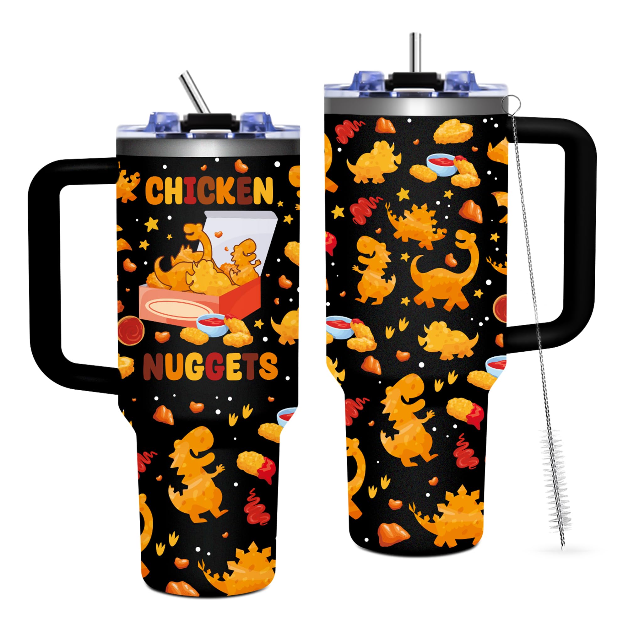TNASURHUS Chicken Nuggets Tumbler for Food Lovers, 40oz Bestie Tumbler with Handle for Kids Adults, Funny Chicken Nugget Themed 