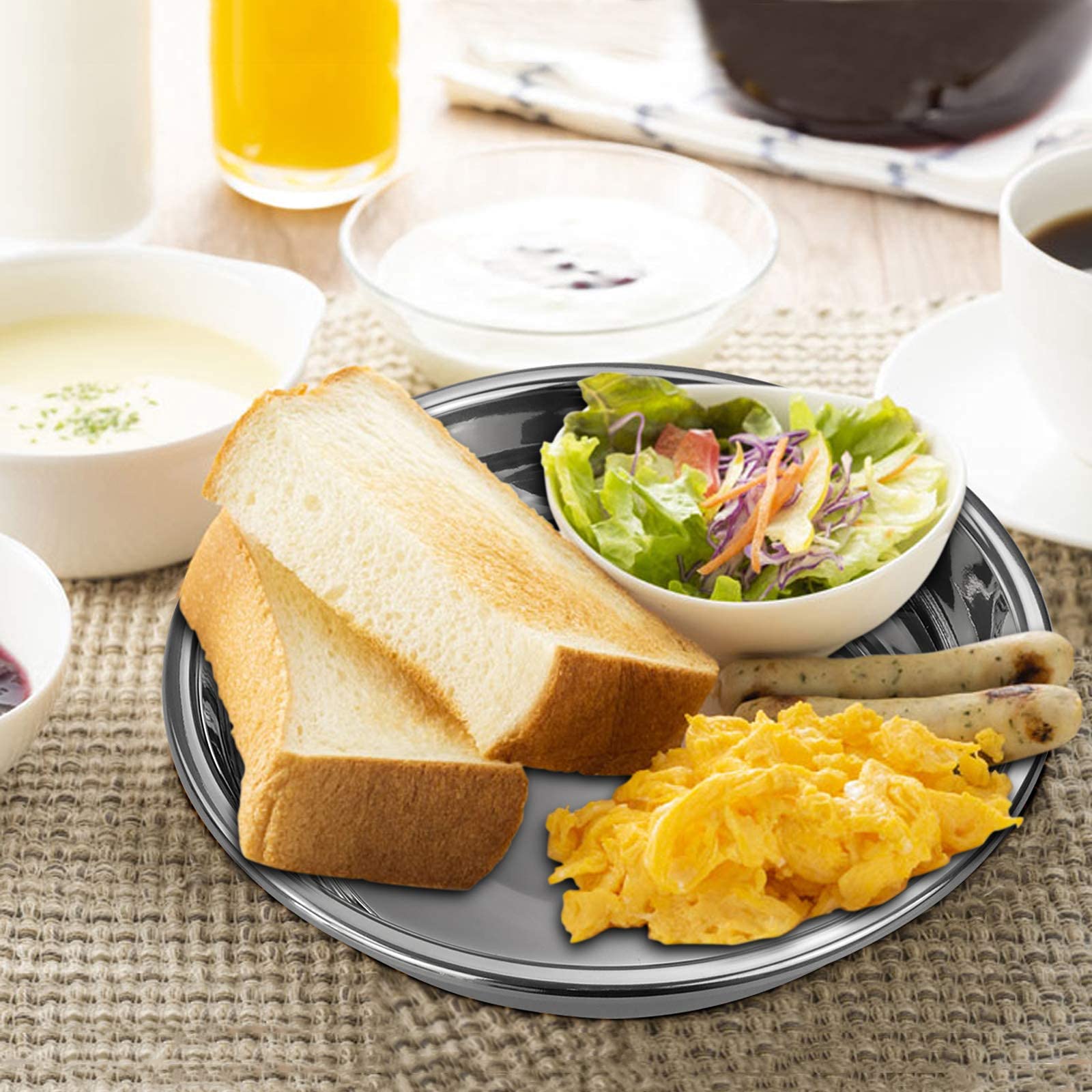 Rinboat Stainless Steel Round Plates, Camping Dinner Plates, 4 Packs, 8.66 Inches