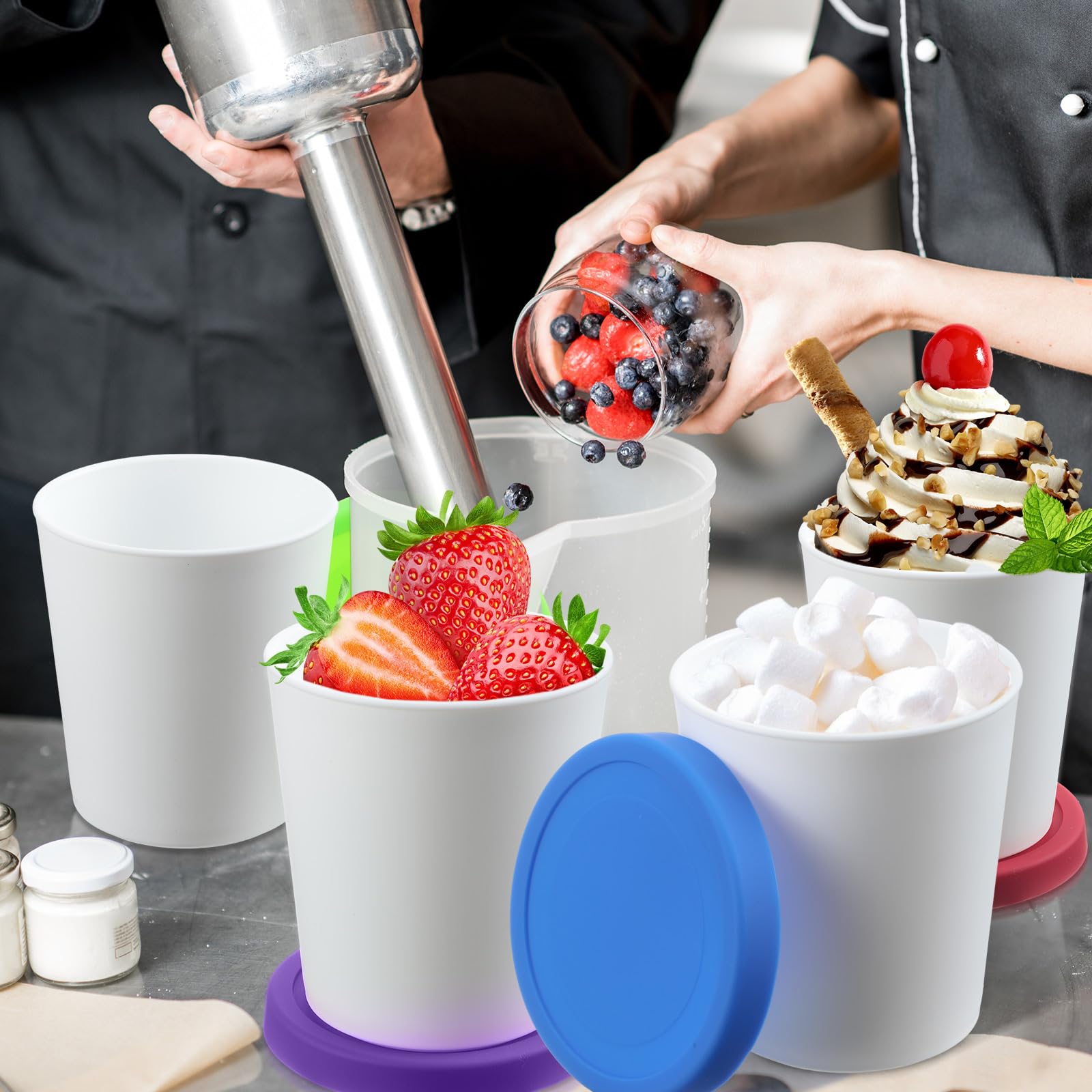 Uiifan 4 Pcs 1 Qt Ice Cream Containers For Homemade Ice Cream Reusable Ice Cream Storage Containers With Silicone Lids For Freez