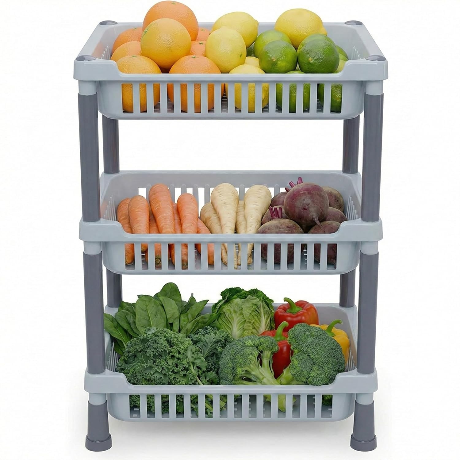 3 Layer Multipurpose Kitchen Storage Rack Stand for Fruits & Vegetables | Space Saving Plastic Storage Shelf Organizer for Onion