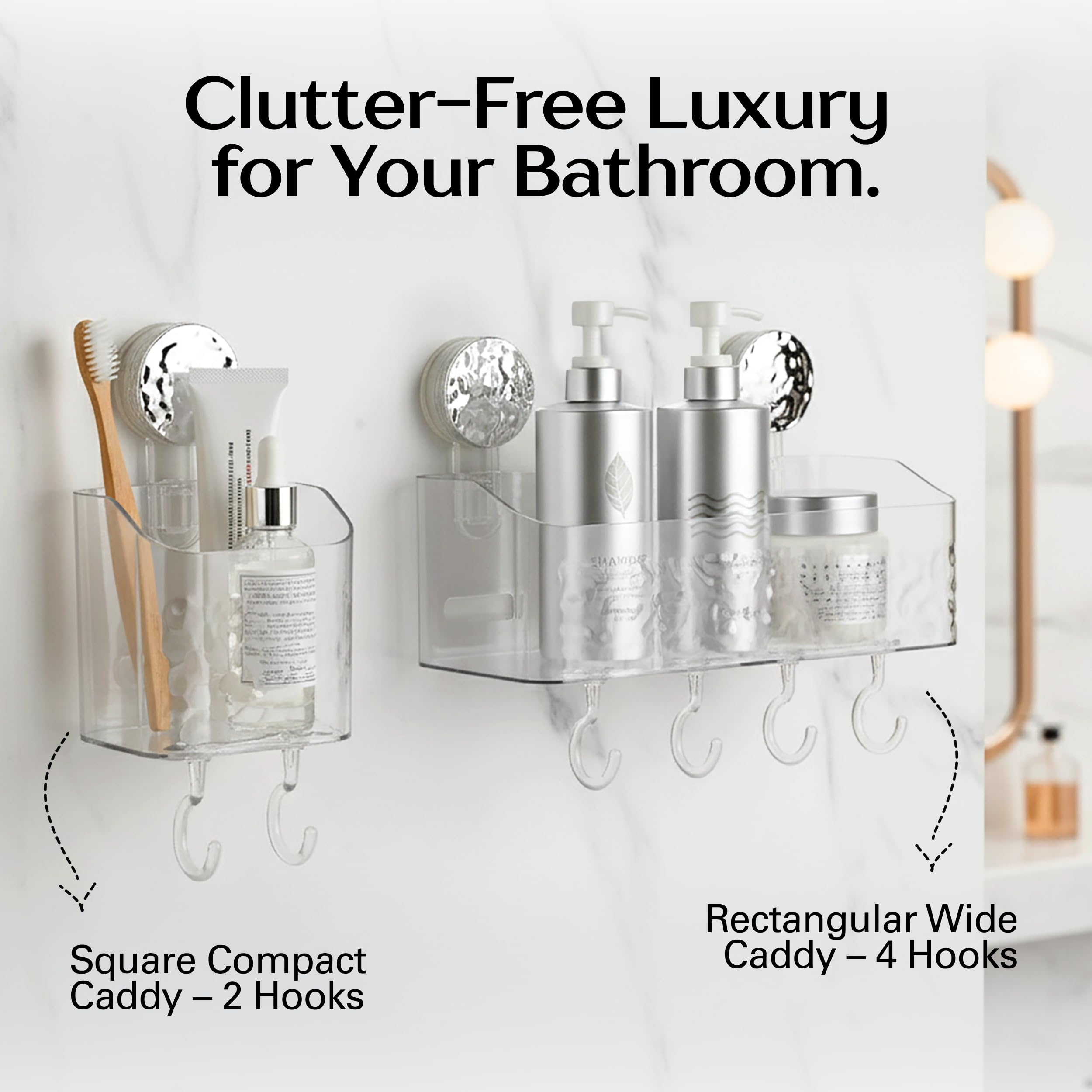 HOME&I Suction Cup Toothbrush Holder and Shower Caddy - Drill-Free, Removable, Powerful Suction Cup, Self-Draining Design for Ba