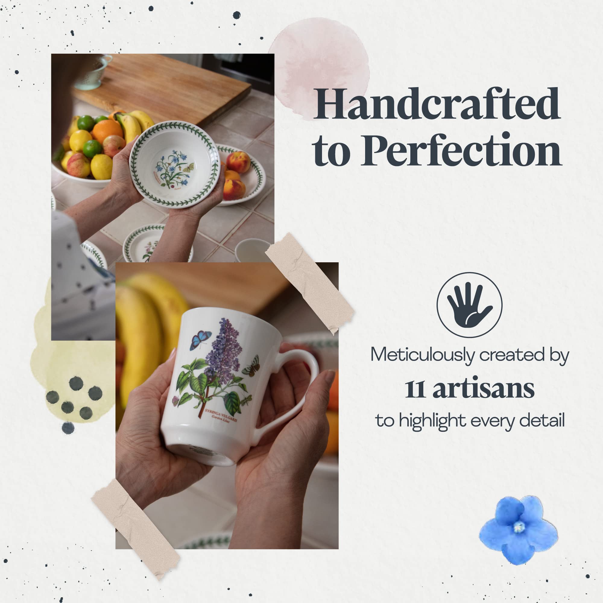 Portmeirion Botanic Garden 30 Piece Dinnerware Set | Assorted Floral Motif | Fine Earthenware | Dishwasher, Microwave, and Freez