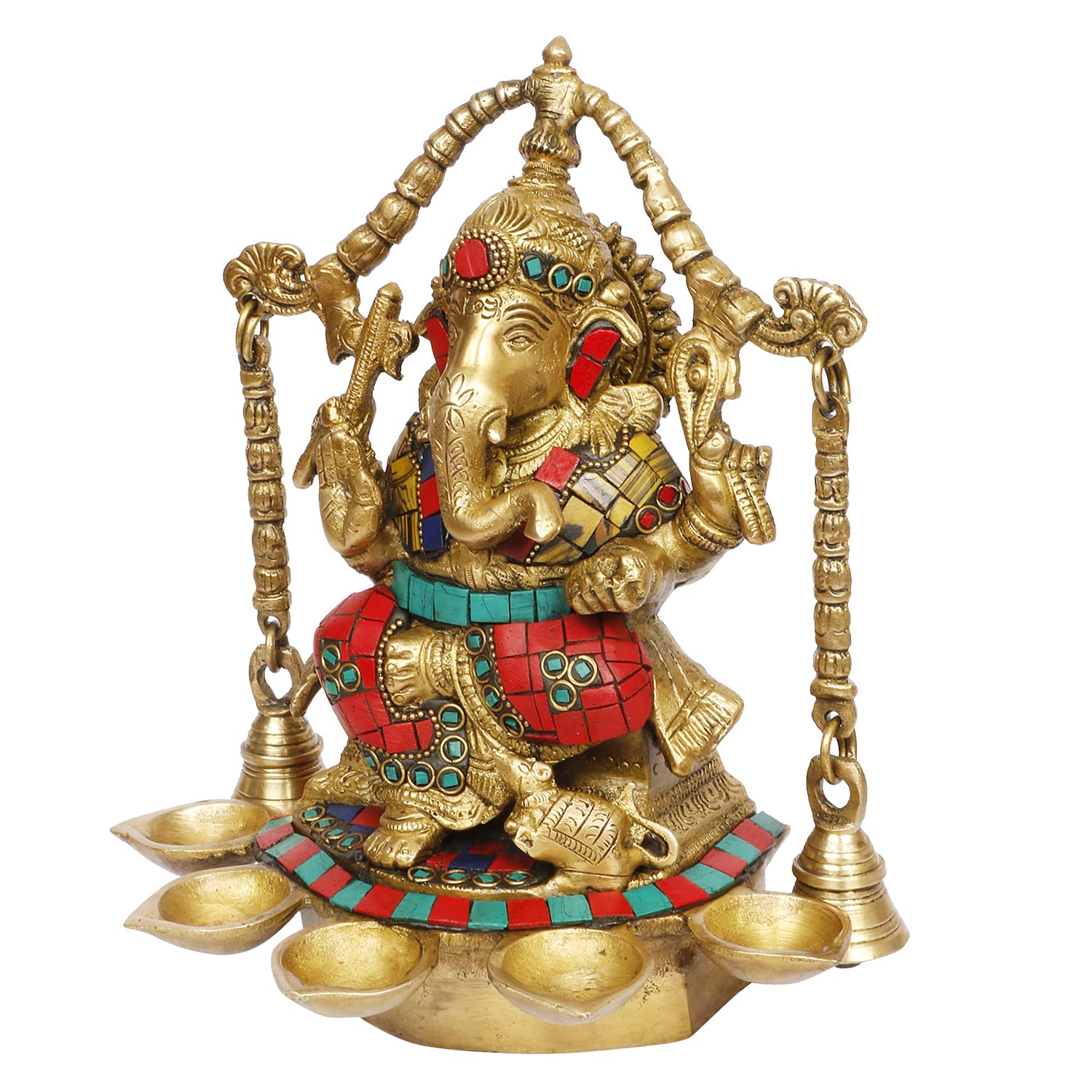 Kartique Brass Ganesh Bhagwan Idol Ganesha Statue Ganpati Murti For Home Entrance Decor Diwali Gift Ganesha With Multi Diya And