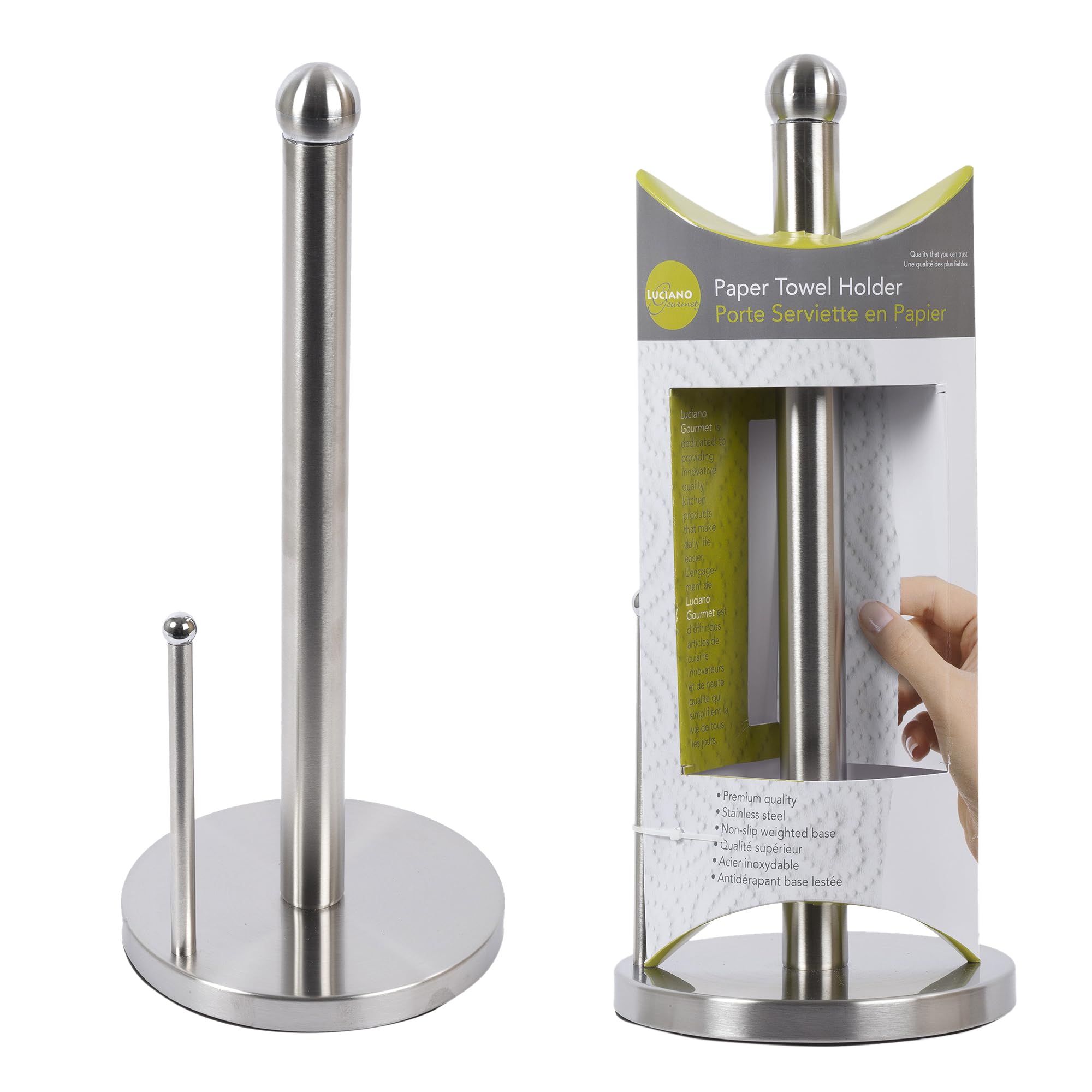 Luciano Housewares Luciano Satin Nickel Stainless Steel Kitchen Paper Towel Holder, 12.9'' X 5.9''