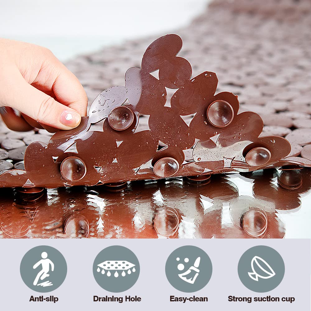 Songziming Bathtub Mat Non Slip Pebble Bath Shower Mat With Drain Holes, Suction Cups Mat For Tub (16'' W X 35'' L,Brown)