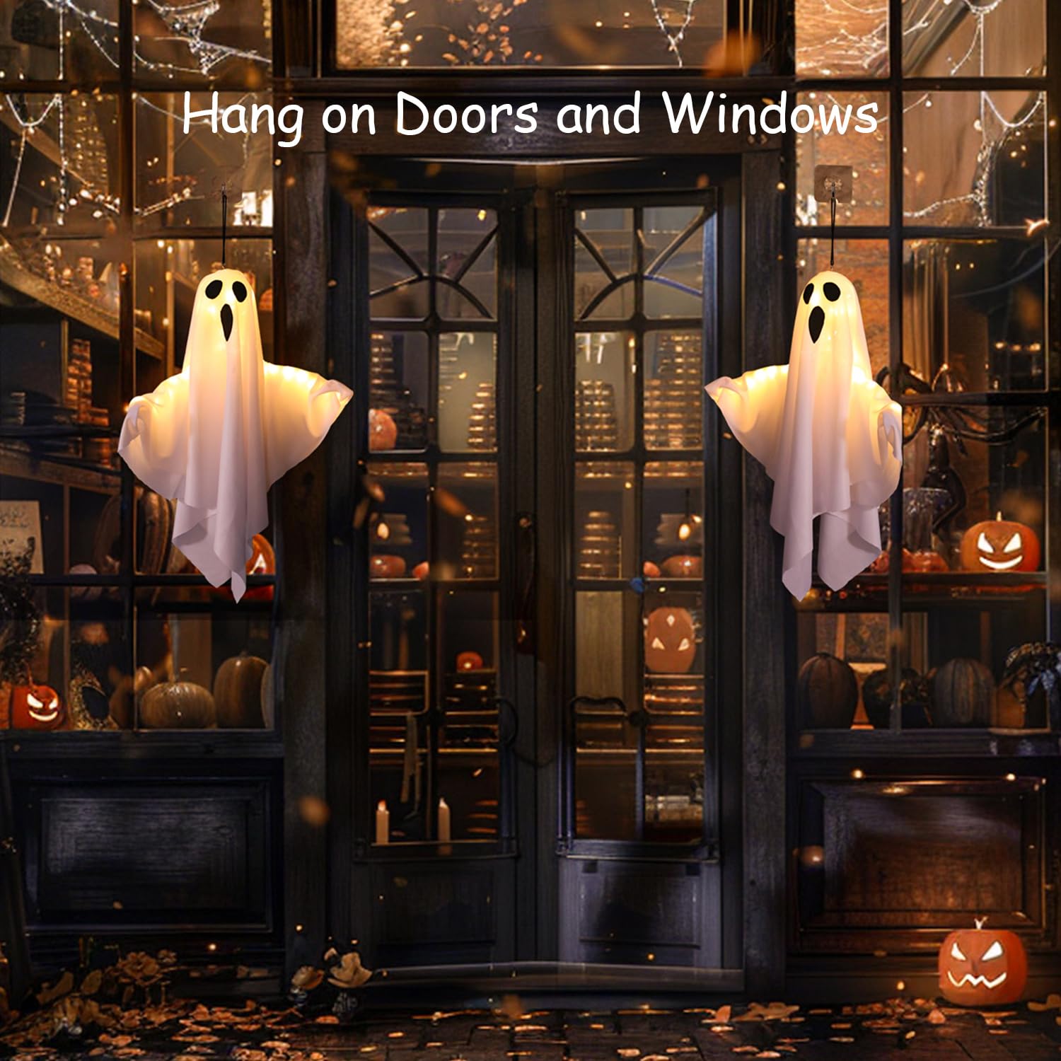 Halloween Decorations 19.6  Hanging Ghosts Light Up Kit Decor Warm LED Ghost Light Indoor Bedroom Wall Outdoor Fall Party Garden