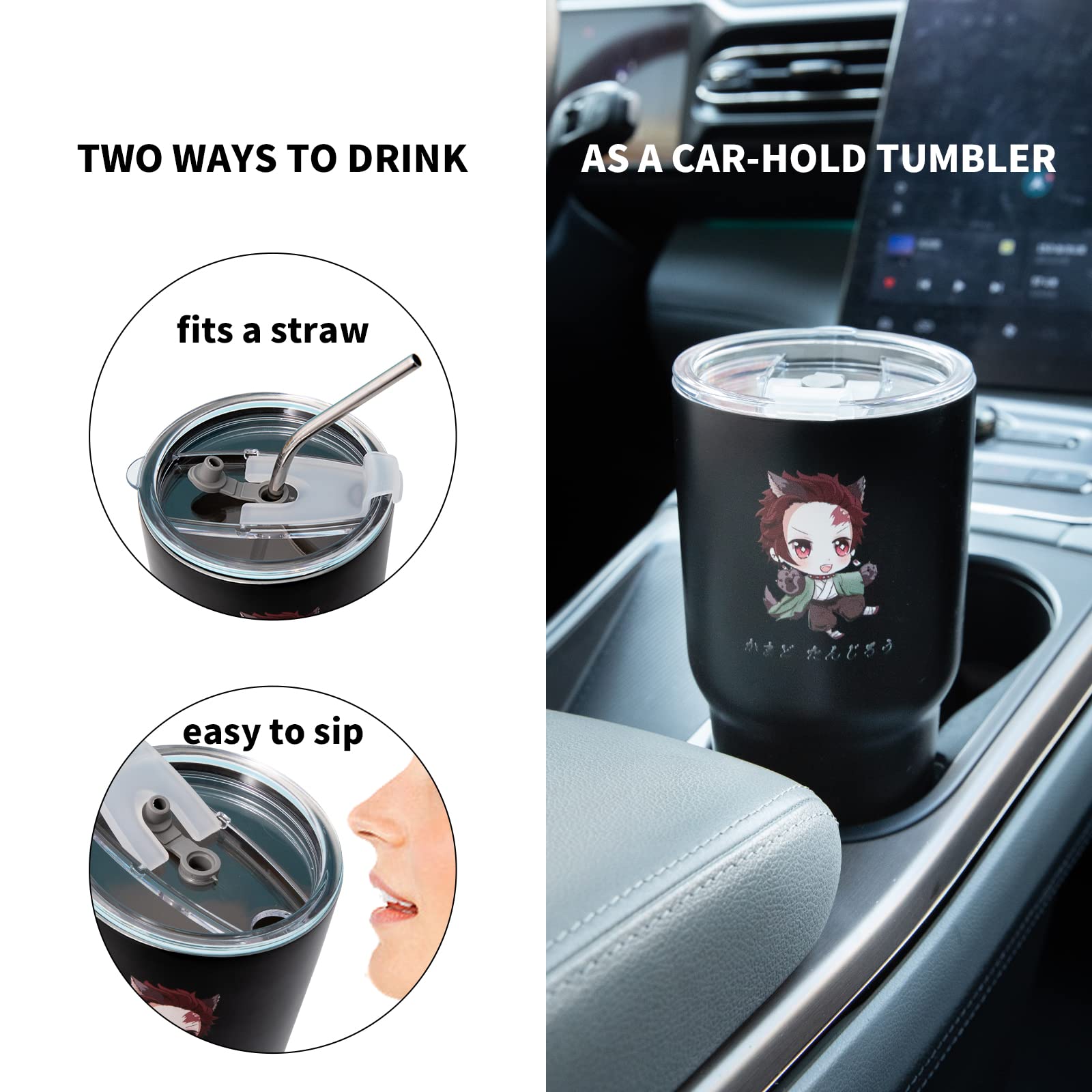 Veny Taya Demon Slayer Tumbler With Lid, 30 Oz Water Cup Vacuum Insulated 8-12H, Anime Water Bottle Double Walls, Stainless Stee