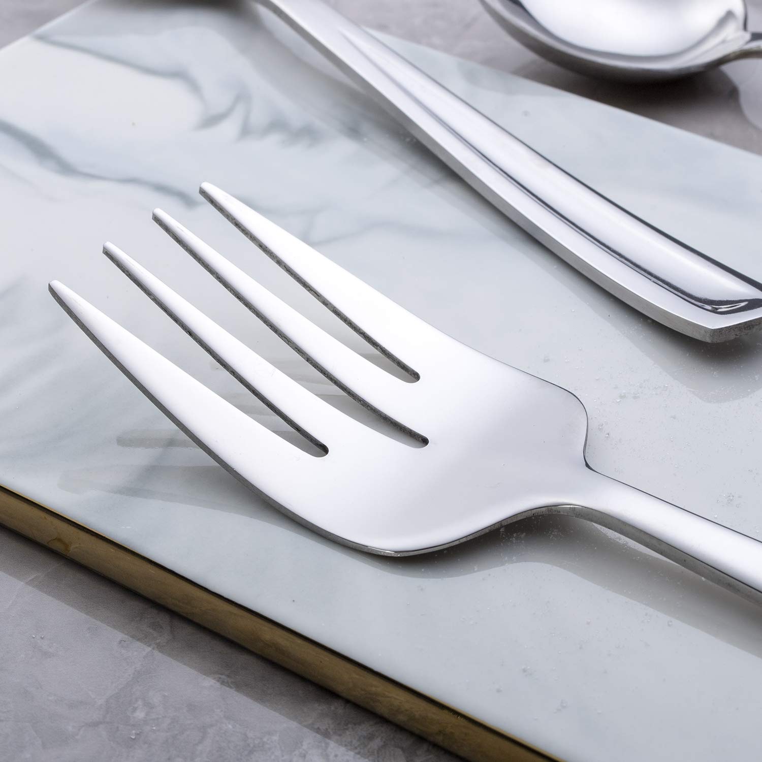Gogeili Stainless Steel Serving Spoon And Serving Fork Set, Include 3 Large Serving Spoon And 3 Serving Fork, 9.5-Inch Catering