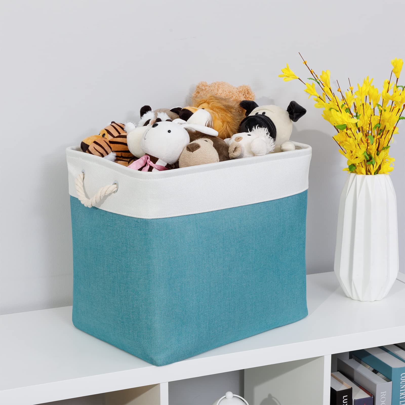 Bidtakay Storage Baskets Extra Large 17X12X15 In Teal Blue Nursery Toy Baskets Fabric Long Shelf Baskets For Organizing Set Of 2