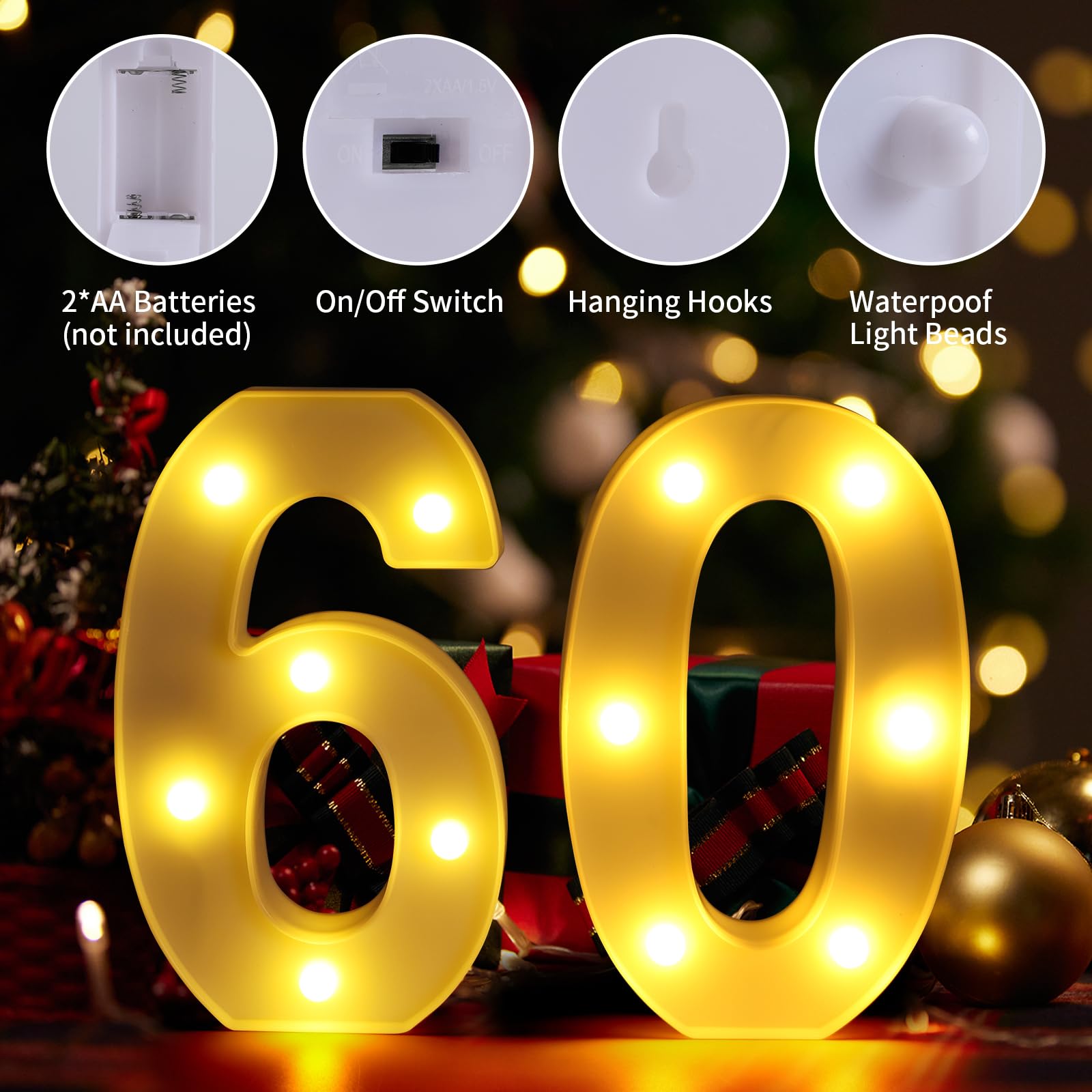 60th Birthday Decorations for Women Men,Happy 60 Birthday Decorations for Centerpieces Table,60 Light Up Numbers Sign Led for Pa