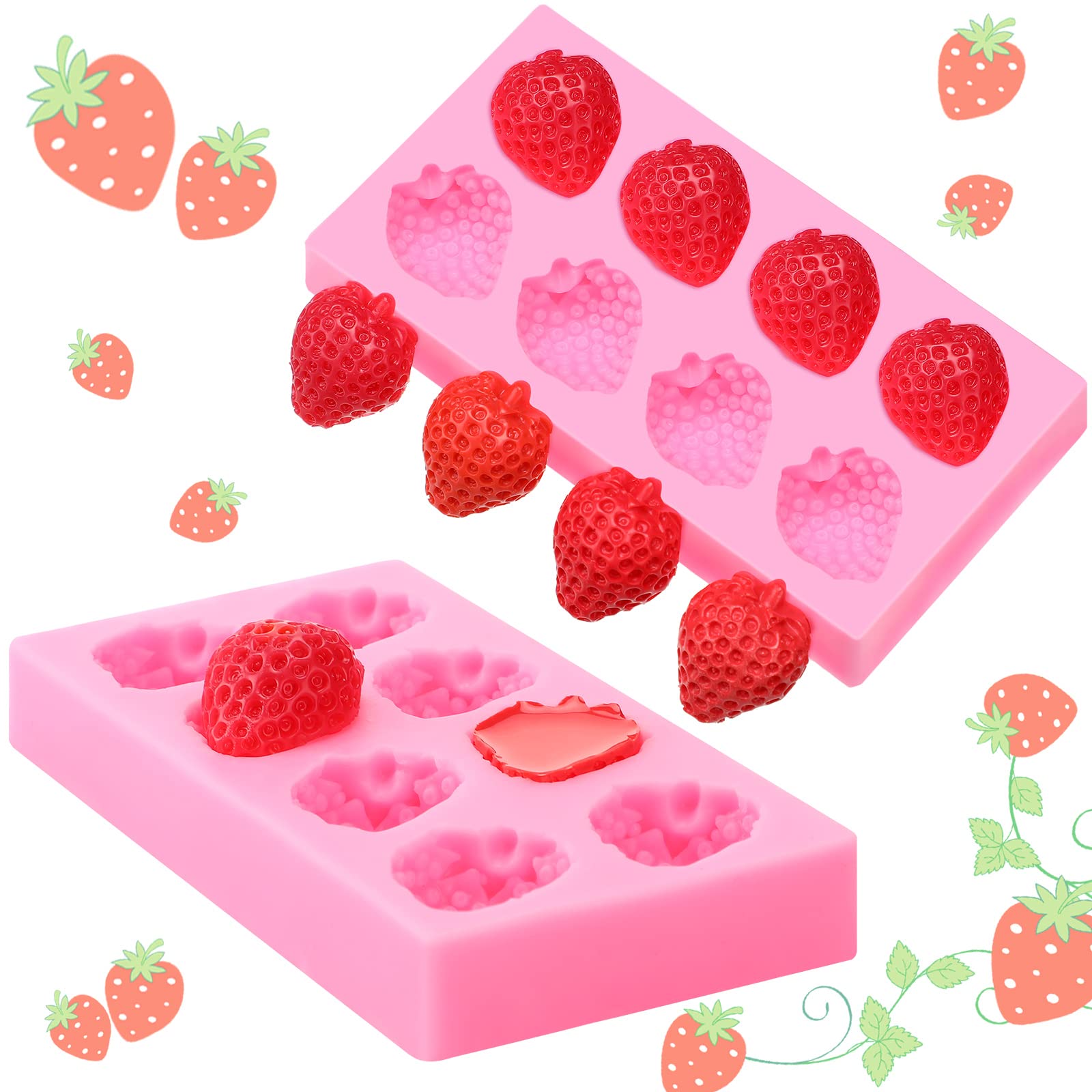 2 Pieces Strawberry Baking Mold Silicone 3D Cupcake Strawberry Mold Strawberry Silicone Fondant Mold For Diy Topper Decorating C