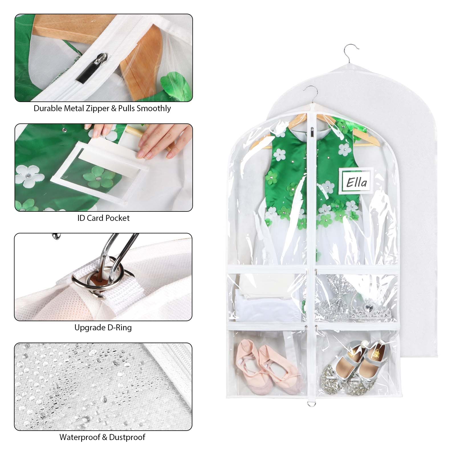 Syeeiex Clear Dance Costume Garment Bag with 3 Gussetes(5 Pack),40 Garment Bags for Dance Costumes,Kids Dance Garment Bag with