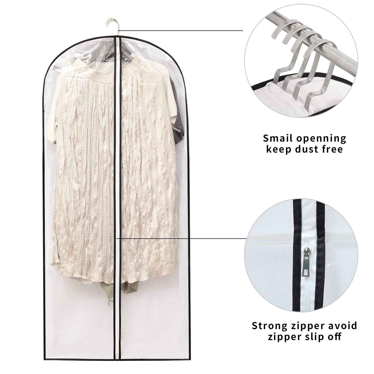 MsKitchen Hanging Clothes Bag with 4'' Gusseted Garment Bag (Set of 6) for Storage Suit Bag for Closet Clear Garment Bags Dress Covers for Gown  Long Coats  Long Dresses - 24''x 50''x 4''/ 6 Pack