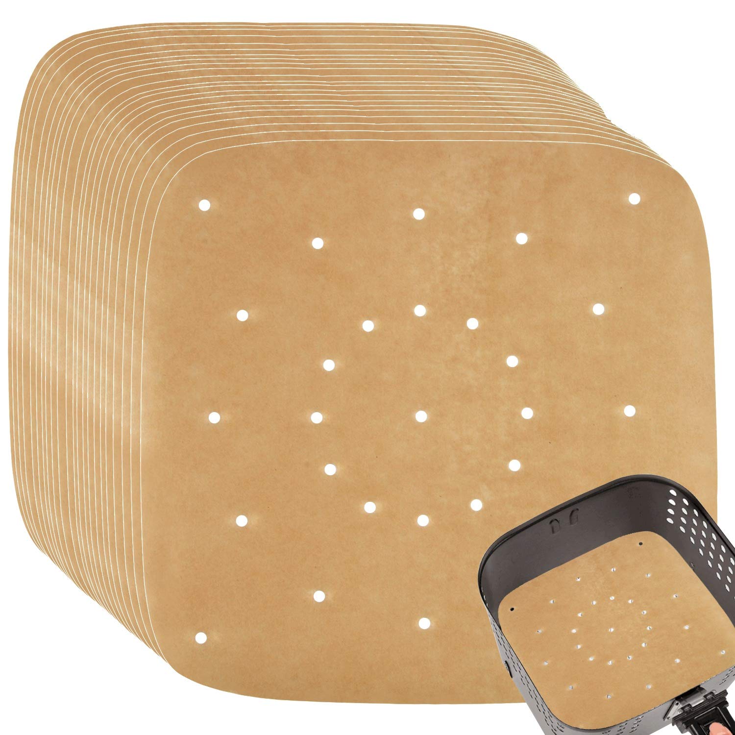 Janyun 150Pcs 8.5 Inch Air Fryer Parchment Liners Papers Accessories, Square Bamboo Steamer Papers Sheets