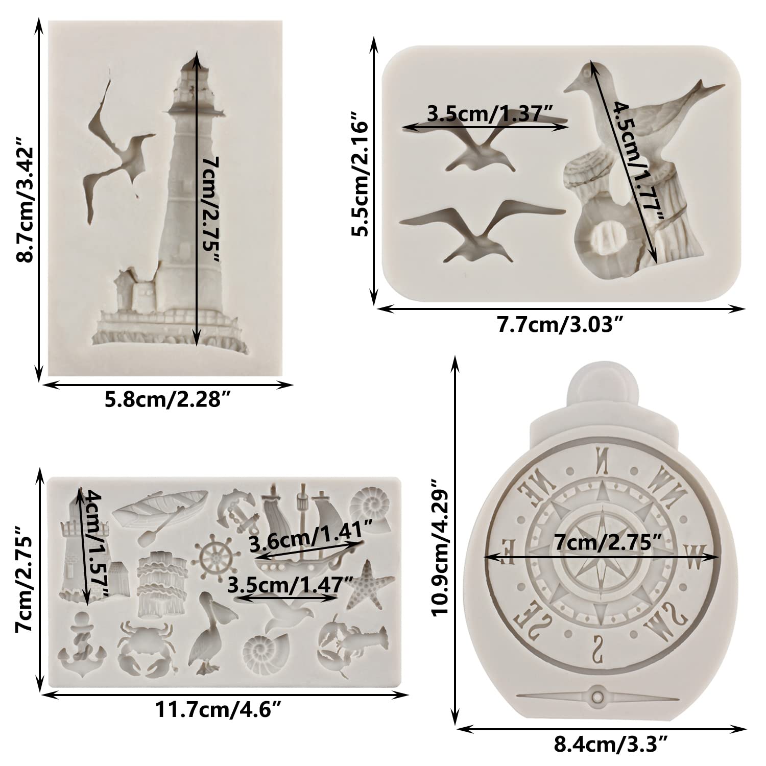 Sijiangmold Sailing Ship Fondant Molds Compass Anchor Rudder Lighthouse Silicone Molds For Cake Decorating Chocolate Candy Cupca