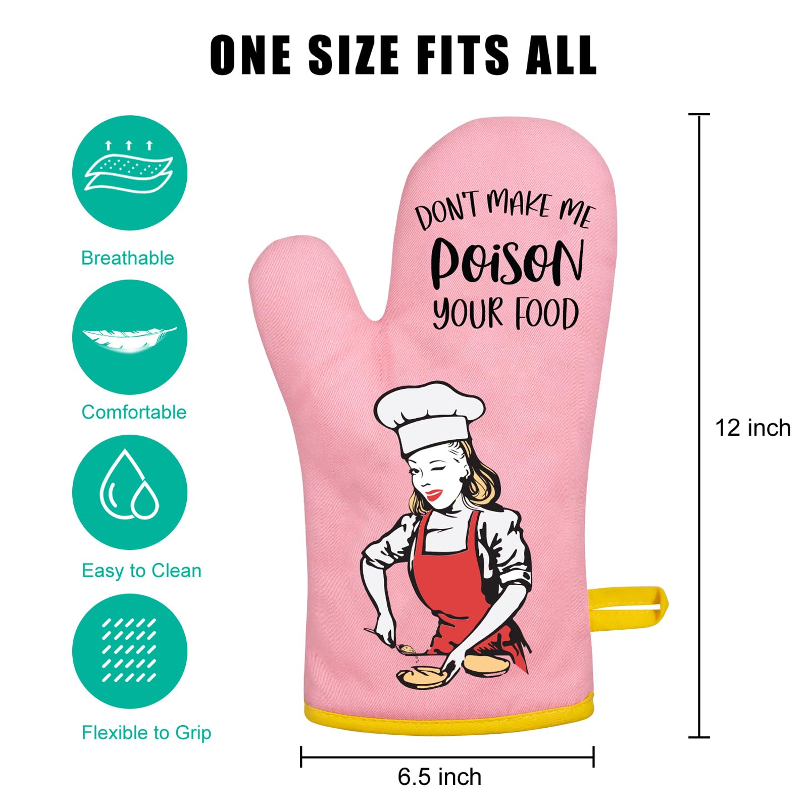 Miracu Funny Oven Mitts For Women, Fun Pink Cute Oven Mitt Set, Retro Baking Kitchen Mittens - Valentines, Unique House Warming,