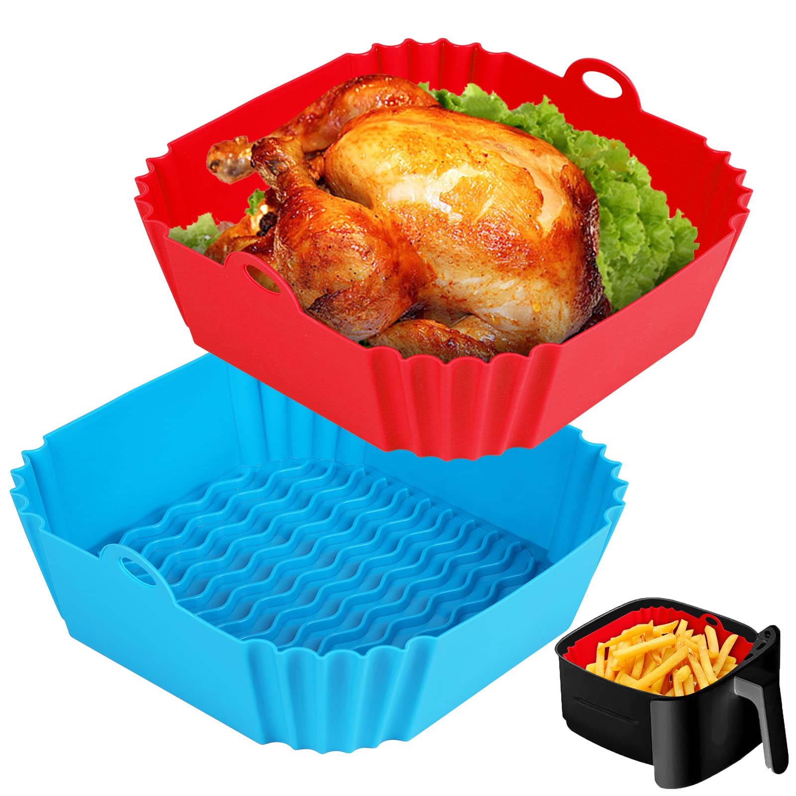 Boribim 2 Pcs Square Silicone Air Fryer Liners - 8 Inch Reusable Air Fryer Pot - Air Fryer Accessories - Air Fryer Inserts For 4