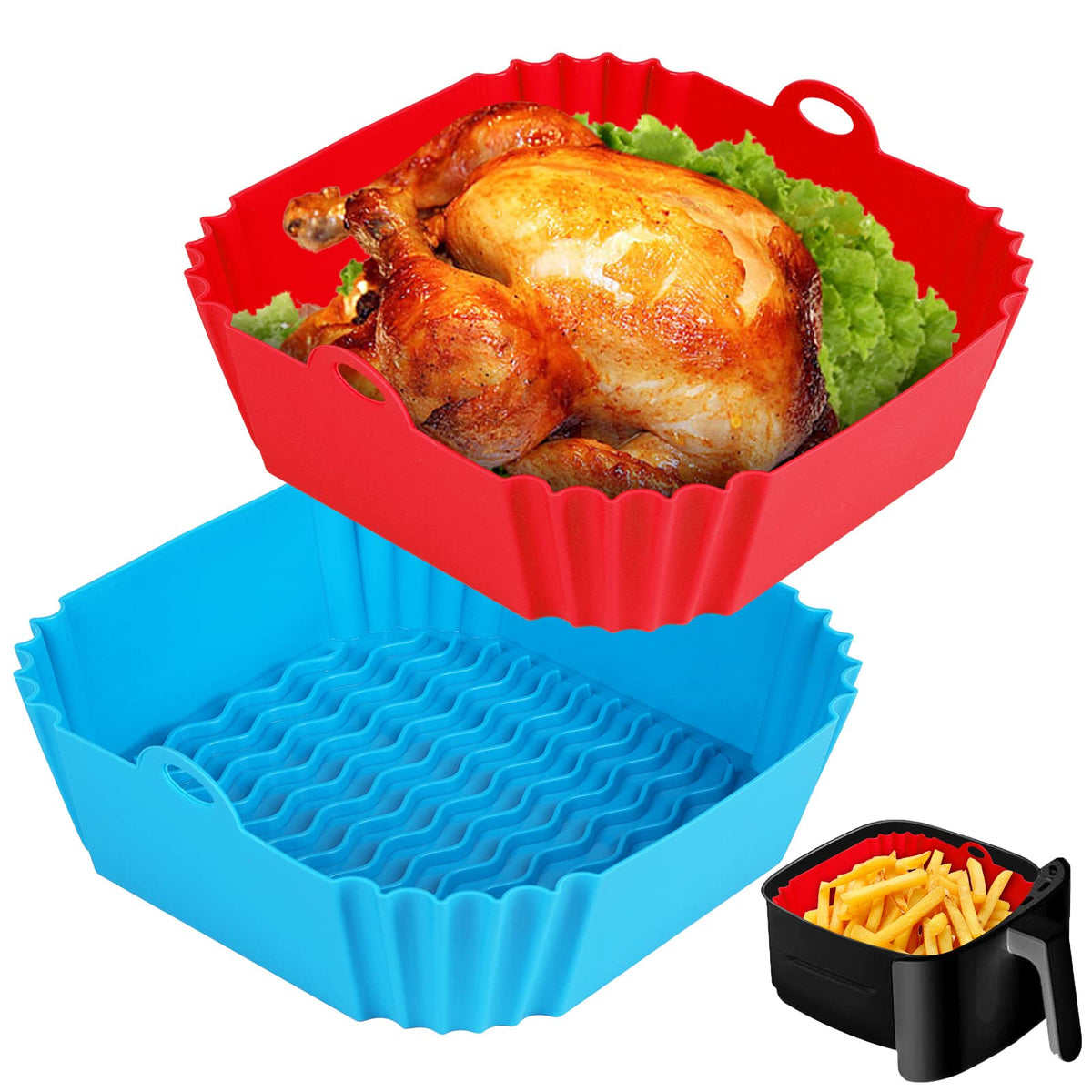 Boribim 2 Pcs Square Silicone Air Fryer Liners - 8 Inch Reusable Air Fryer Pot - Air Fryer Accessories - Air Fryer Inserts For 4