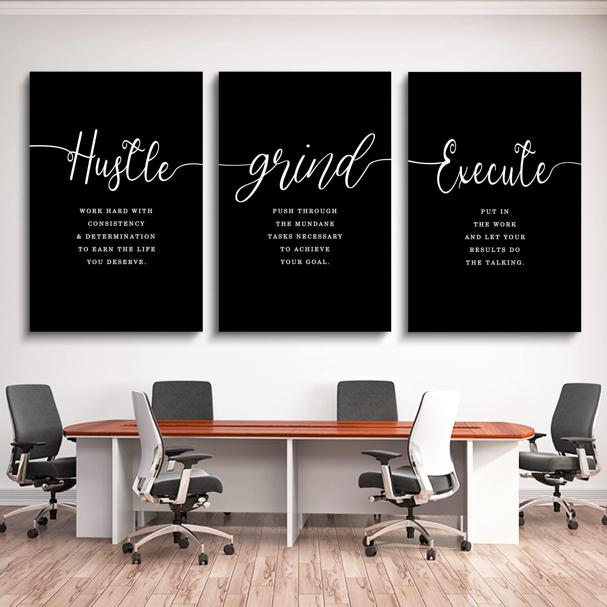 Gift for Boss - Framed Canvas Wall Art Success Quote  Office Wall Art  Black Large Poster  Positive Motivational Set of 3 Prints  Execute Failure Definition  Inspirational Print (F-3pcs 24x36inchx3pcs)