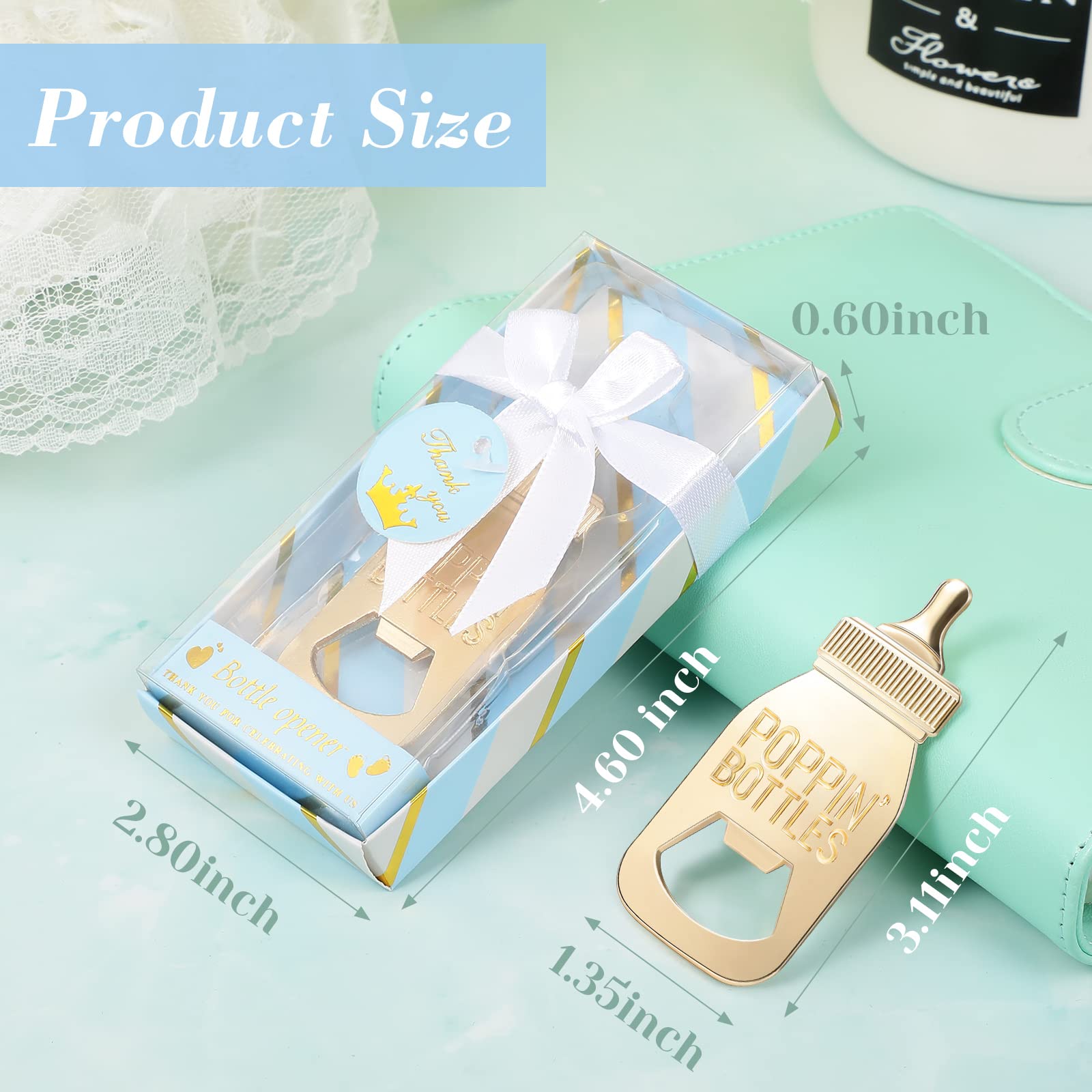 50 Pieces Bottle Opener Baby Shower Favor Cute Poppin Bottles Baby Shower Souvenirs for Guest Prize Party Winner Boy or Girl Gender Reveal Party Thank You Present Party Decoration Supplies (Blue Box)