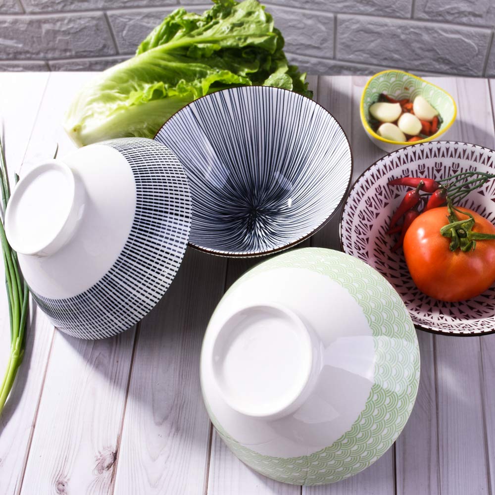 7 Inch Microwavable Ceramic Ramen Bowl Set Of 4 Japanese Instant Noodle Bowls