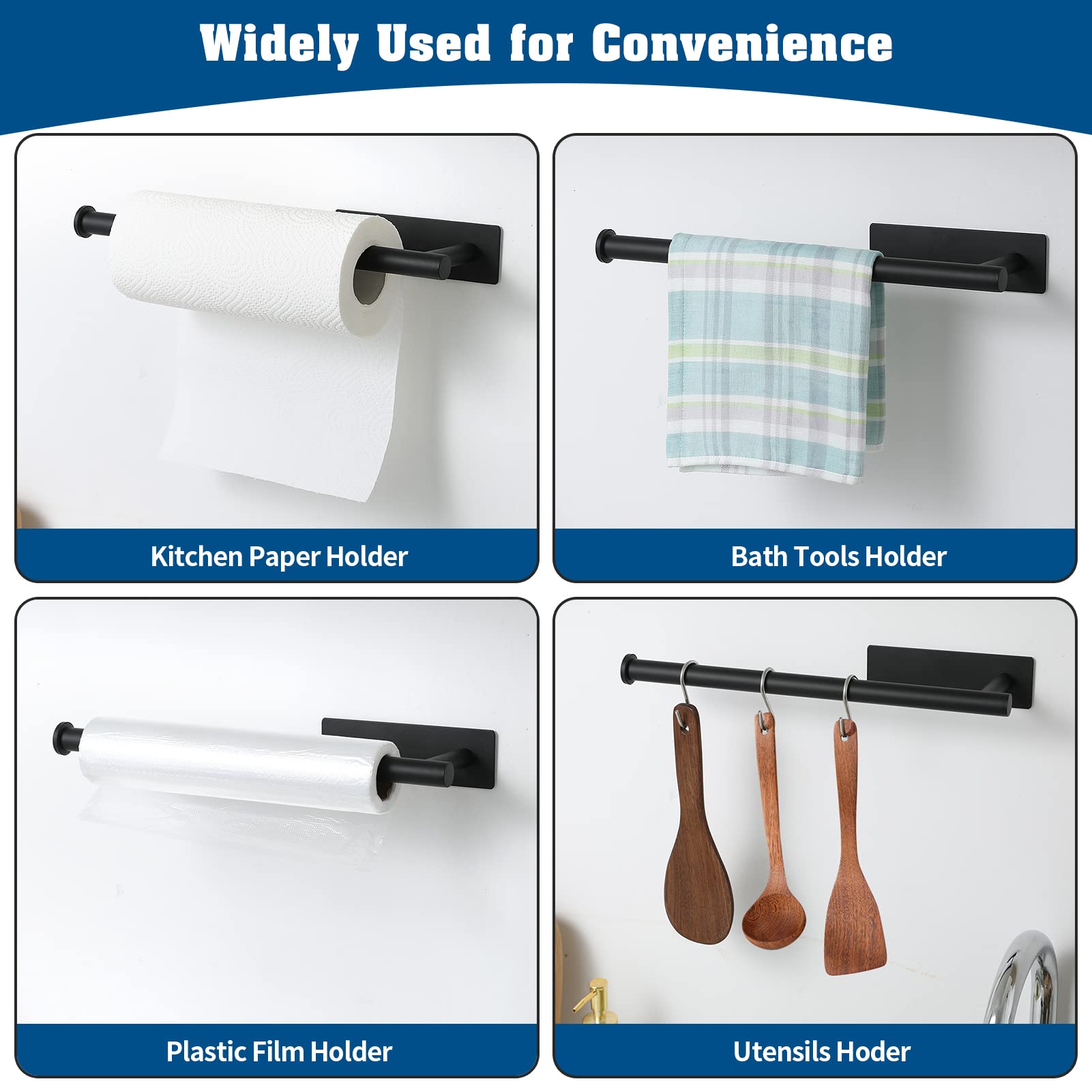 Theaoo Paper Towel Holder - Under Cabinet Paper Towel Holder For Kitchen, Adhesive Paper Towel Roll Rack For Bathroom Towel, Wal