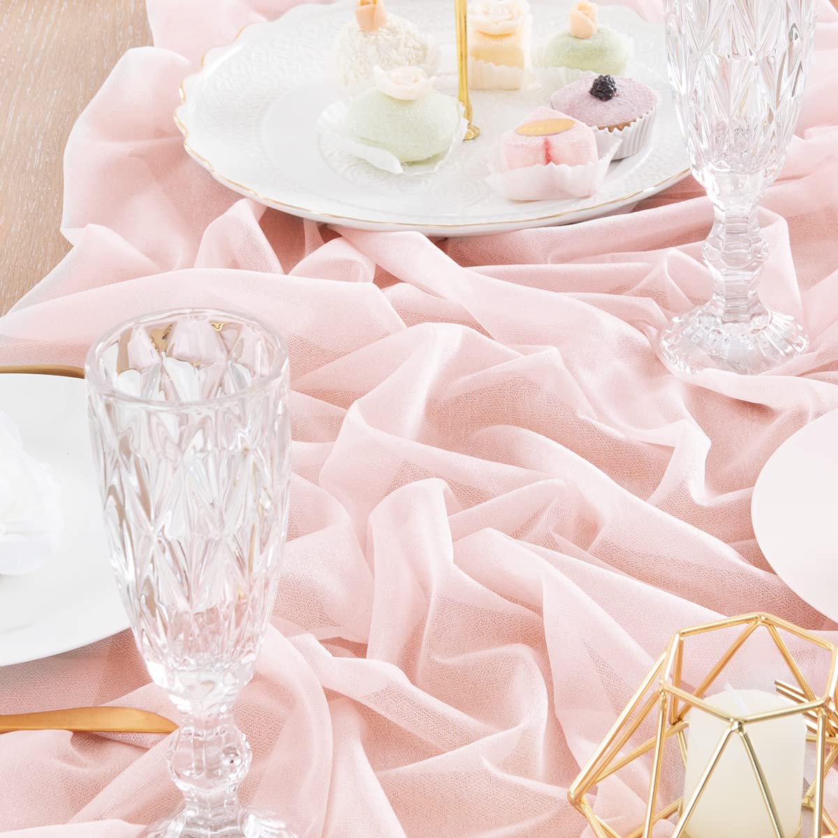 Socomi 4Pcs Blush Pink Gauze Table Runner Bulk 10Ft Chiffon Like Wedding Table Runner For Bridal Shower Decorations Baby Shower