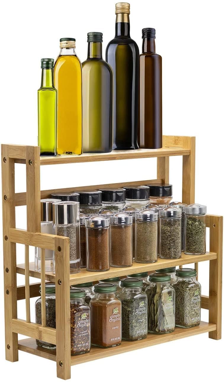 Indian Decor Rw233 Kitchen Countertop Organizer Wooden Counter Storage Shelf Rack For Spice, Soap, Skin Care, Makeup Display Sta