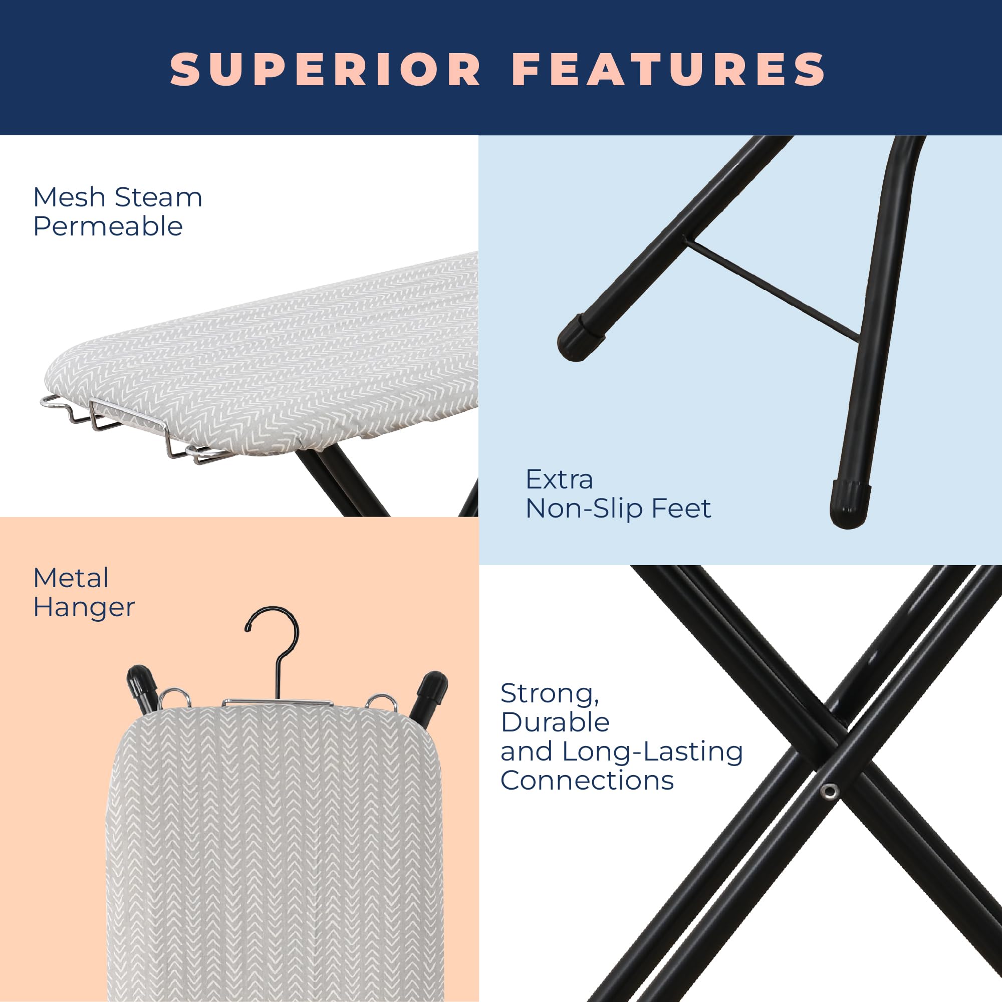 Ironing Board With Iron Rest, Iron Board With 3 Layers Extra Thick Cover, Compact And Space Saver Foldable Ironing Board, Adjust