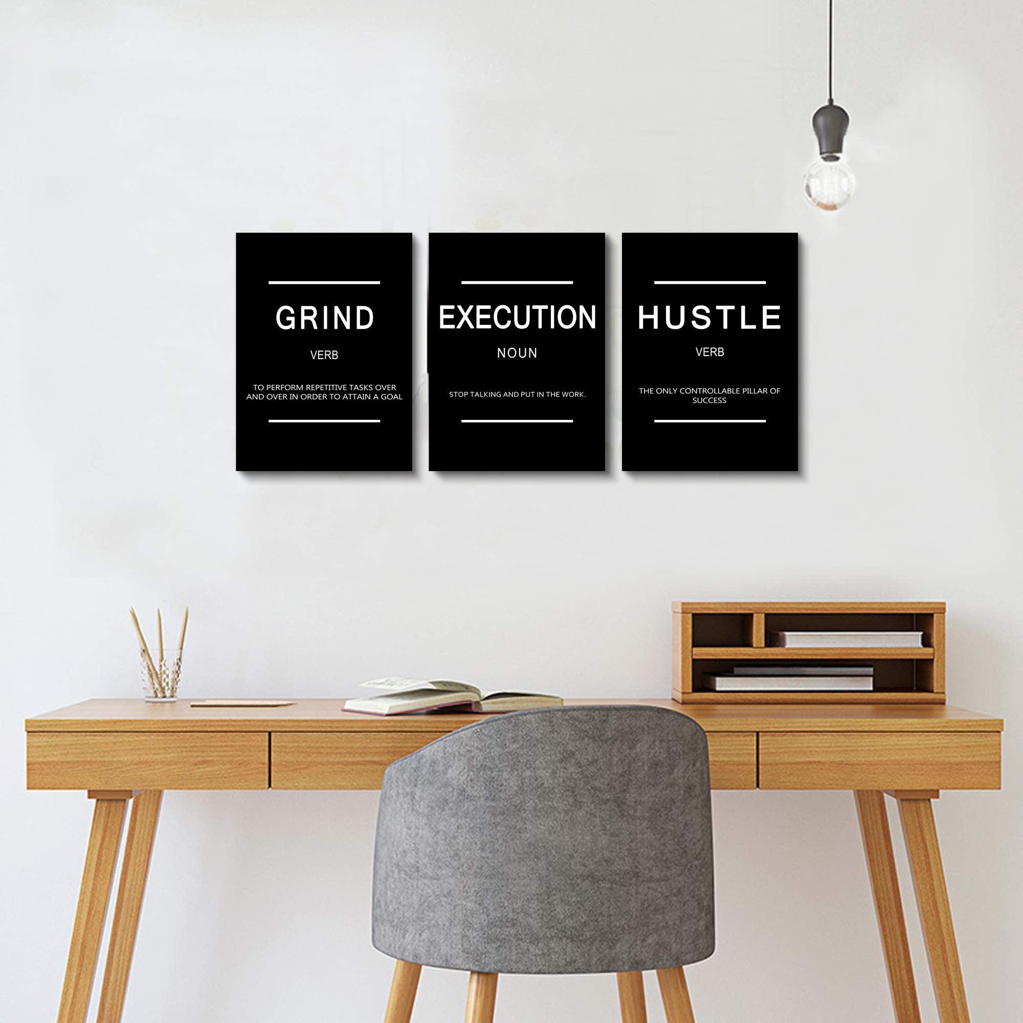 Framed Canvas Wall Art Success Quote, Office Wall Art, Black Large Poster, Positive Motivational Set Of 3 Prints, Execute Failur