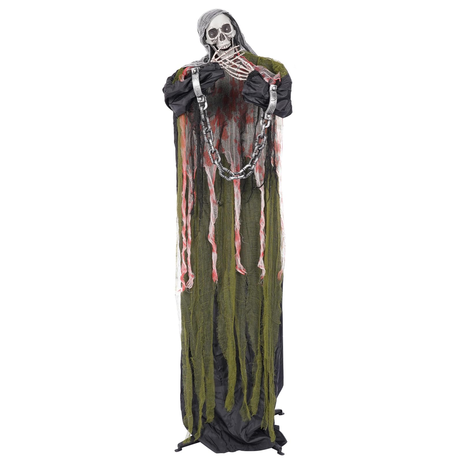 Halloween Decorations Outdoor Life Size Animatronics Grim,LED Eyes Evil with Chain,Creepy Sound, Scary Move,Light Up Eyes,Haunte