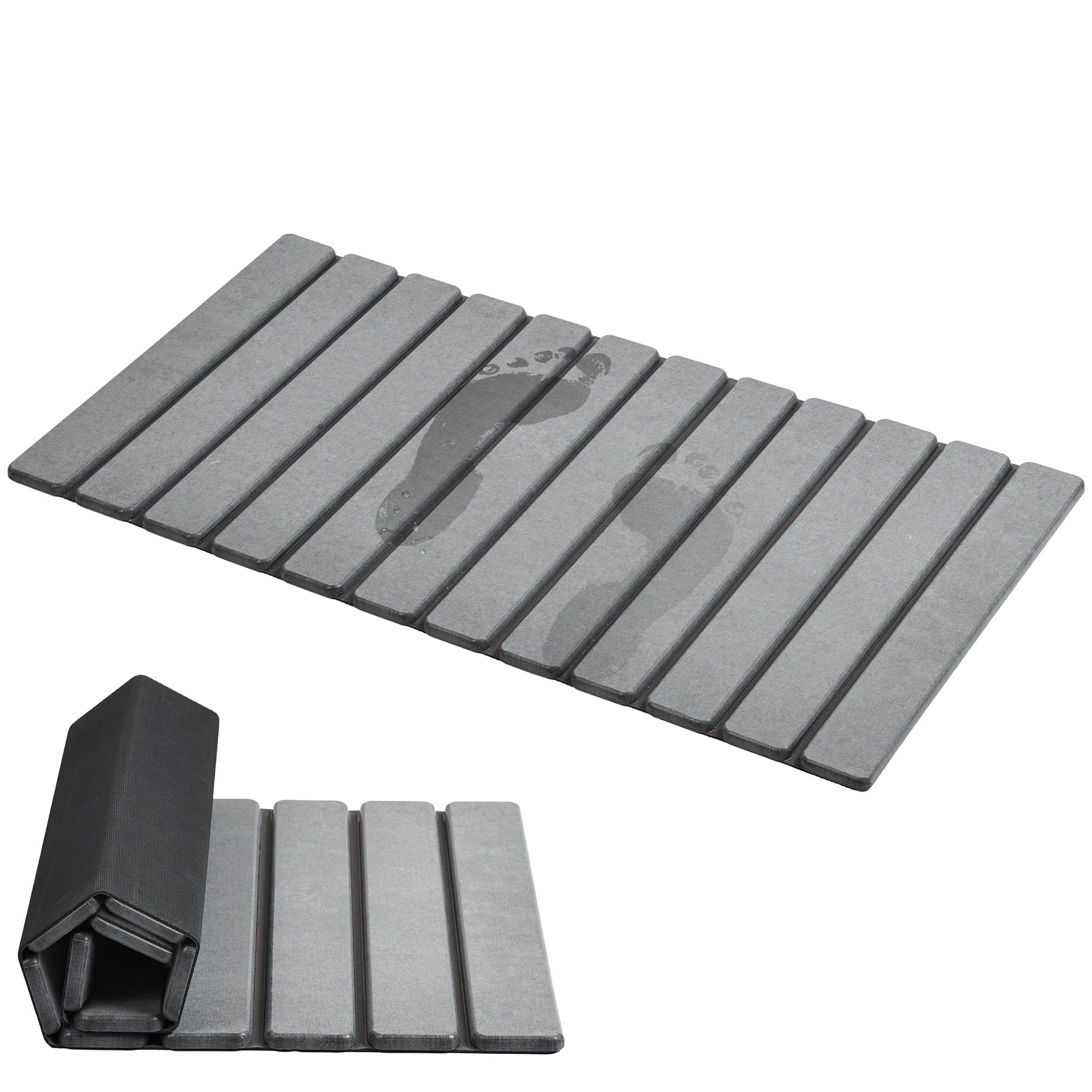 AWW Foldable Stone Bath Mat, Super Absorbent Diatomaceous Earth Mats, Non-Slip 31.5 x 15.7 Inch Quick Drying Mat, Compact and Ea