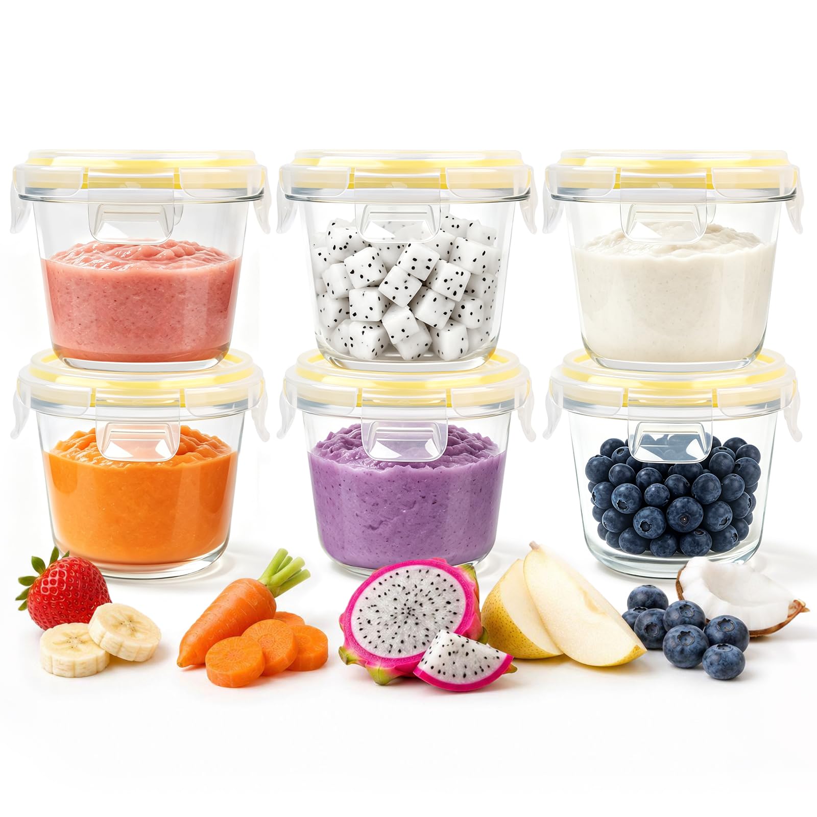 Luvan 8oz Baby Food Storage Containers 6Pack Glass Baby Food Jars Stackable Leakproof & Airtight with Lids Freezer Microwave Di