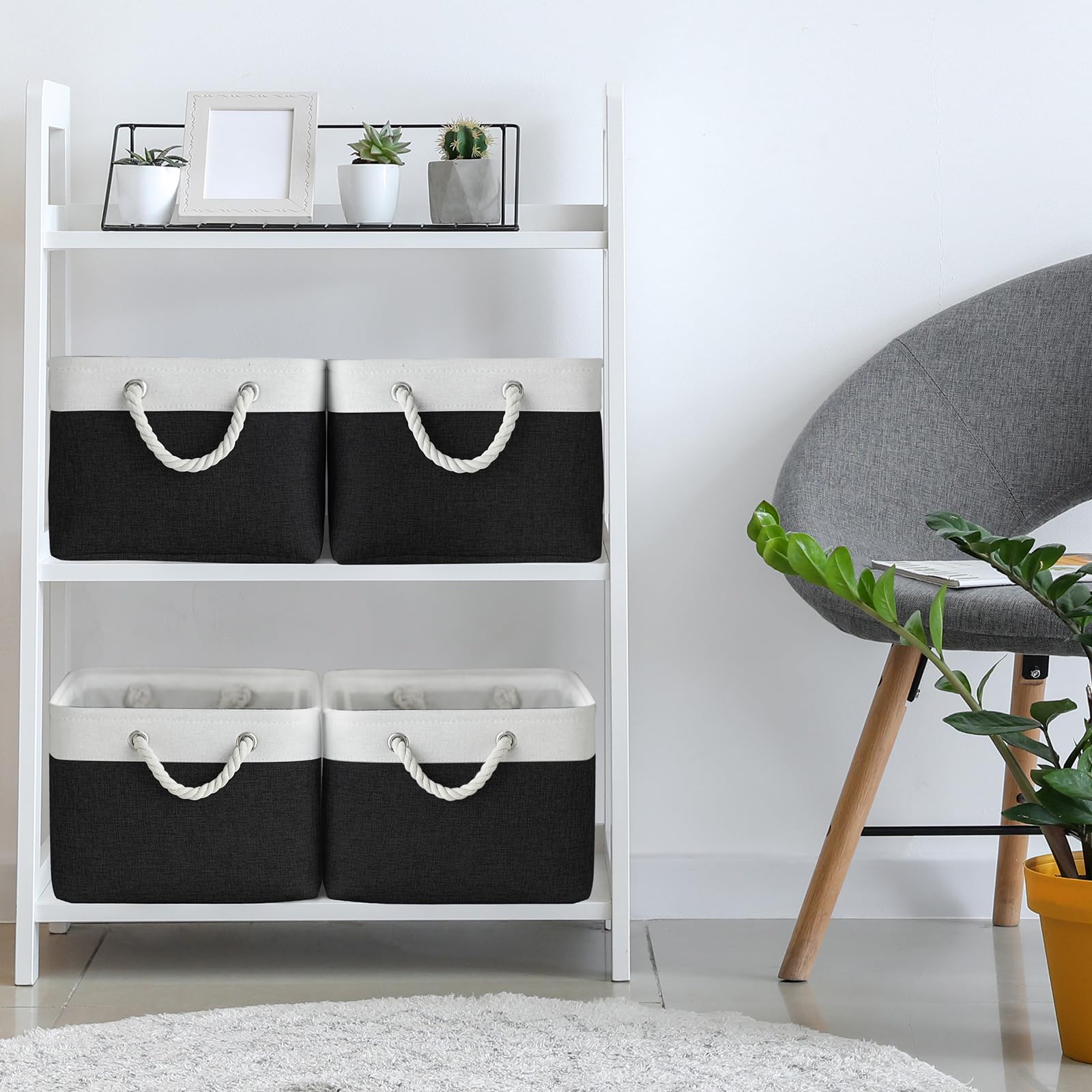 Thewarmhome Storage Basket For Organizing - Large 3 Pack 15.7X11.8X8.3 Inch Collapsible Storage Bin For Shelves With Handles Lau