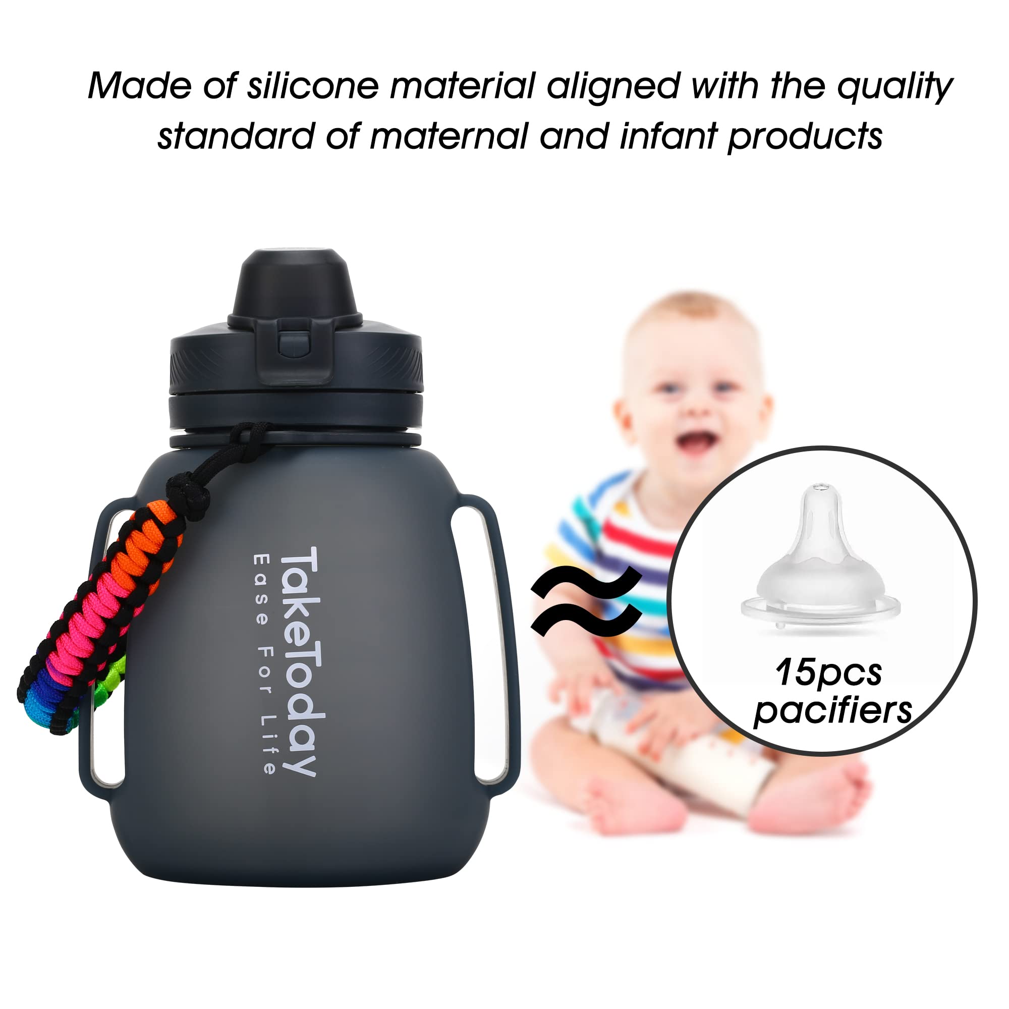 TakeToday Collapsible Water Bottles 40 OZ Motivational Water Bottle with Straw and Paracord Handle Silicone Sports Water Jug with Times Leakproof Large Water Bottle for Yoga Camping Outdoors