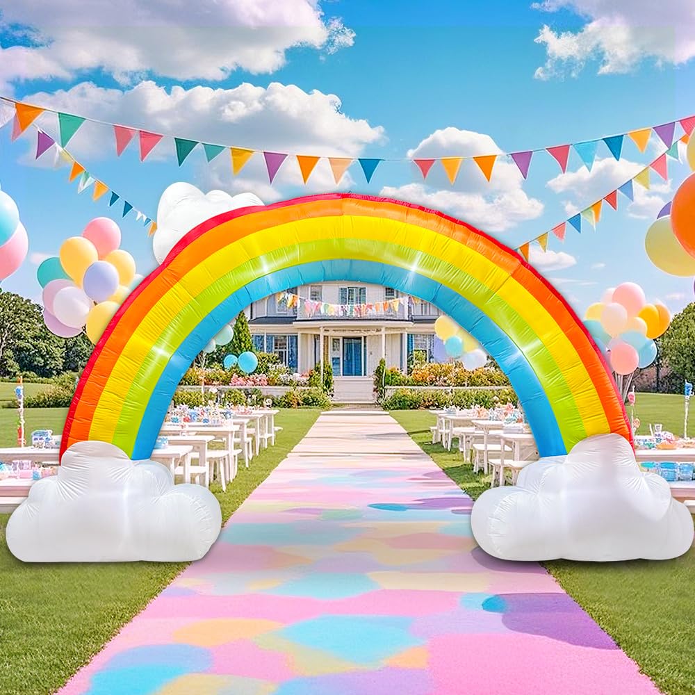 14FT Christmas Inflatable Rainbow Arch with Cloud, Inflatable Music Archway, Blow up Yard Decorations with Led Lights for Outdoo
