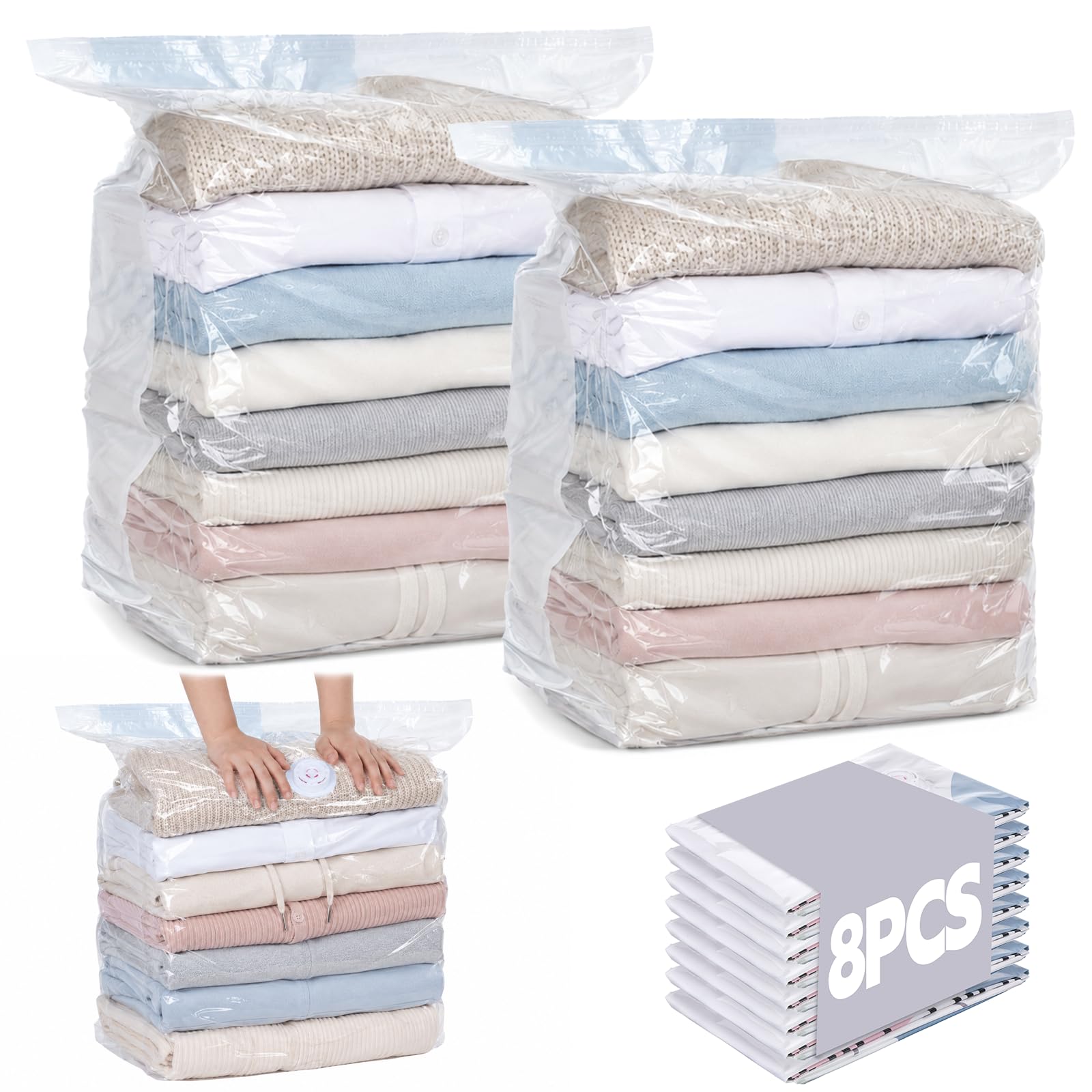 8 Pack Vacuum Storage Bags, Large Size(31.5X39.4X11 Inch) Cube Bag, 80% Space Saver Vacuum Seal Bags For Clothing With Vacuums O