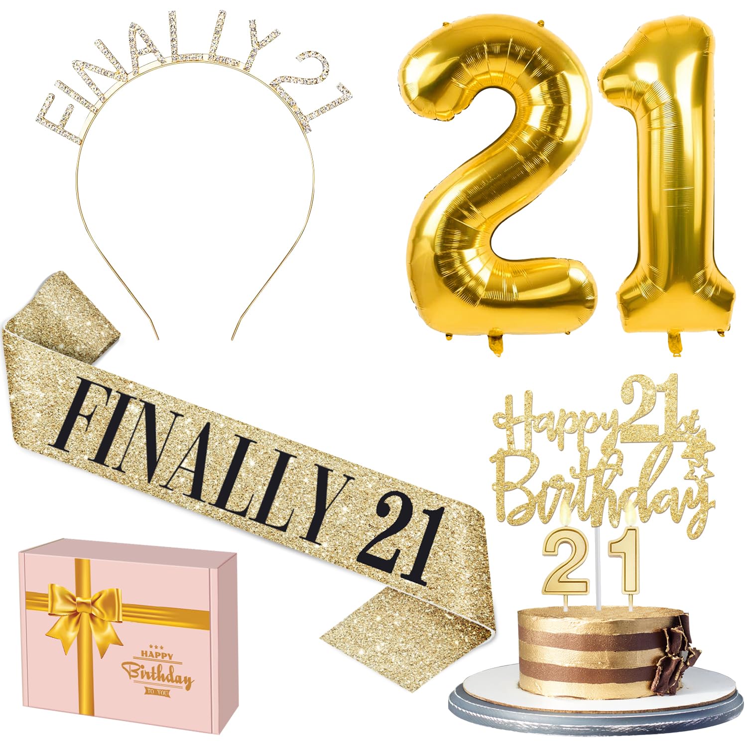 21St Birthday Decorations For Her Include 21St Birthday Sash And Rhinestone Finally 21 Headband / Tiara, 21 Birthday Candles And