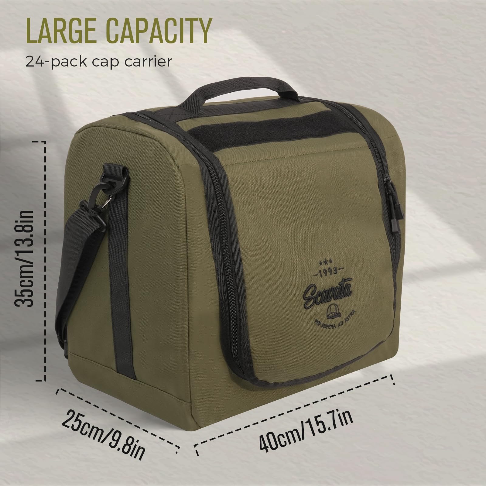 Scavata Large Hat Bag For Baseball Caps, Hat Organizer Bag For Traveling & Storing Snapback Cap, Portable Hat Carrier Holder Cas