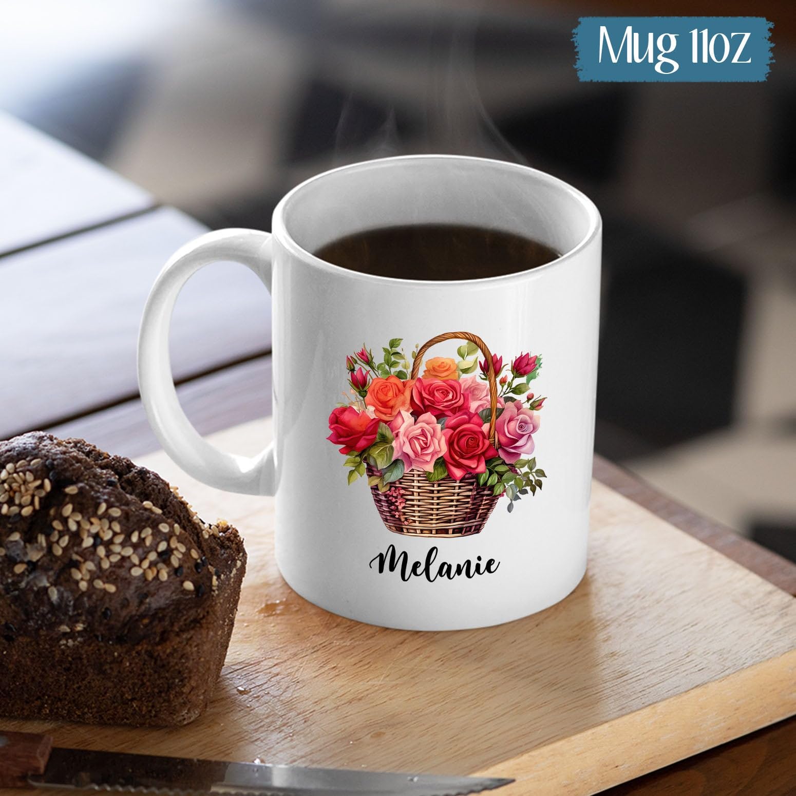 Custom Rose Gift, Customized Rose Coffee Mug Present, Roses Tea Cup, Personalized Flowers Ceramic Cup with Name, Floral Lover Mu