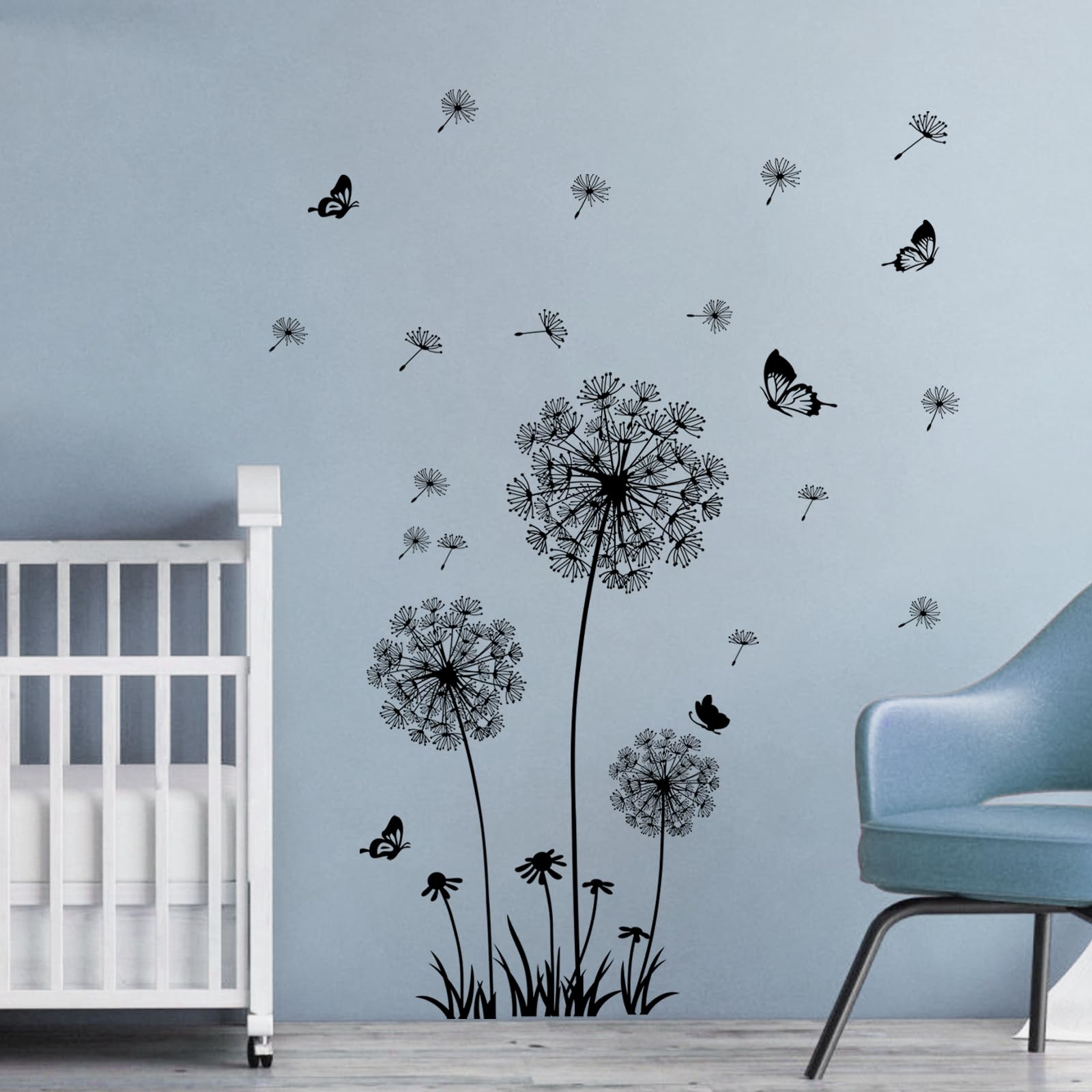 Supzone Dandelion Wall Stickers Flower Wall Decals Butterflies Flying Wall Decors Wall Art Stickers For Bedroom Living Room Sofa