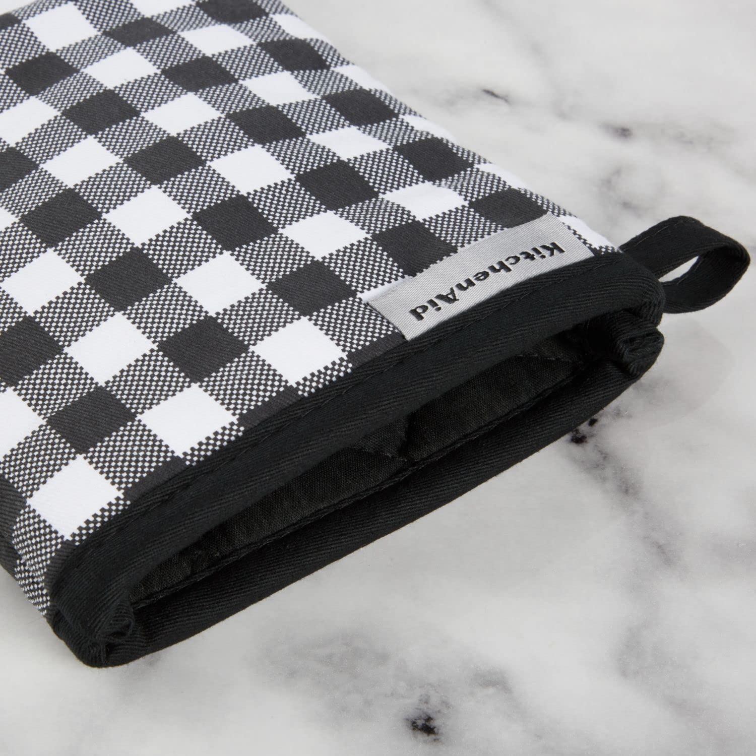 Kitchenaid Gingham Oven Mitt 2-Pack Set, Onyx Black, 7''X13''