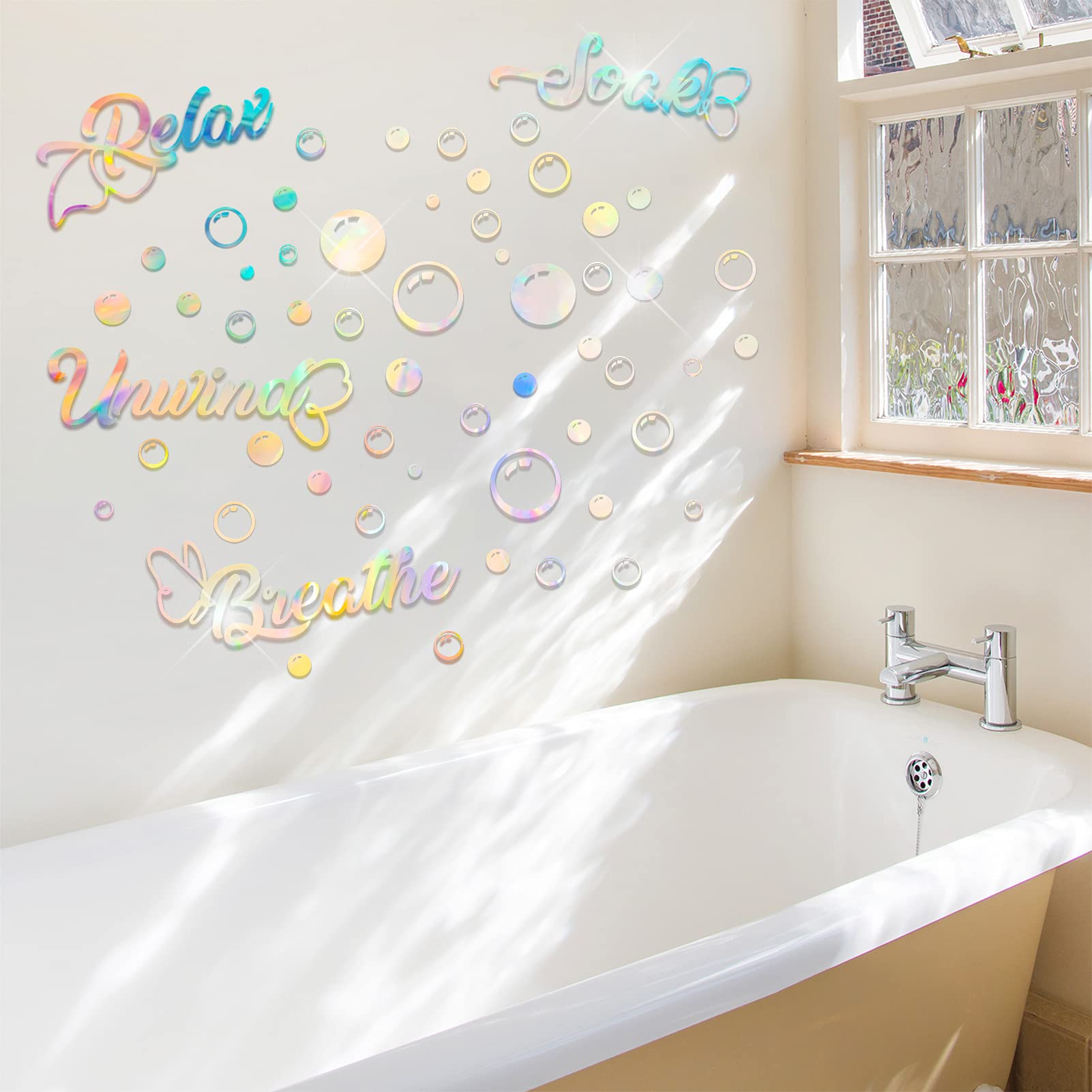 60 Pieces 3D Acrylic Mirror Wall Stickers Decor, Bathroom Diy Removable Mirror Wall Decals Sticker Decor Circle Bubbles For Bath