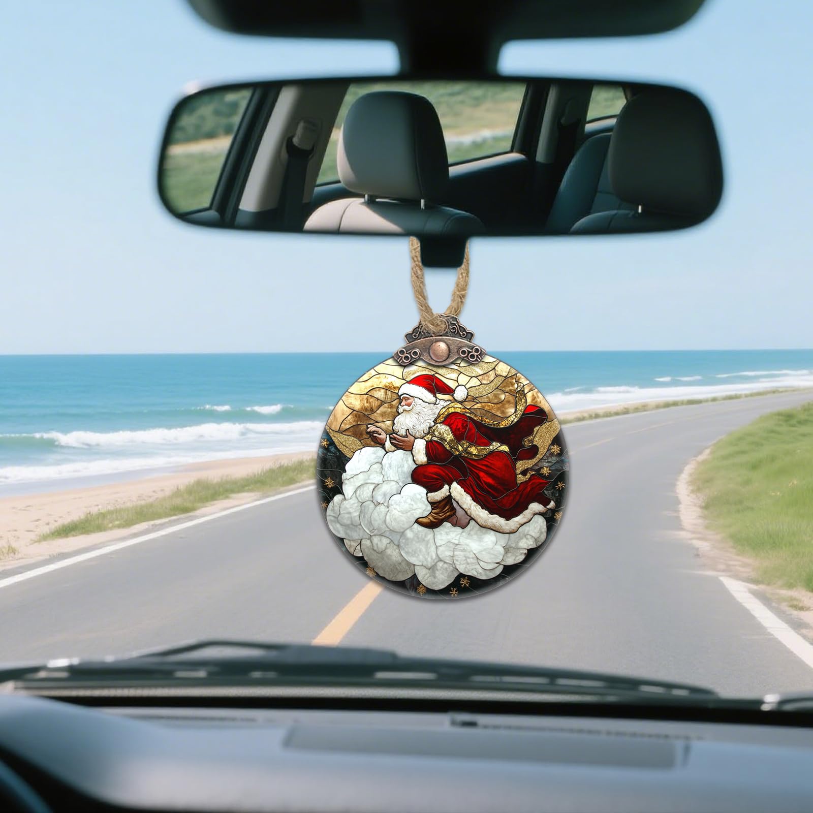 DASTOLL Stained Glass Christmas Decorations, Santa Claus Riding A Cloud Suncatcher for Window Christmas Tree Hanging Ornaments G