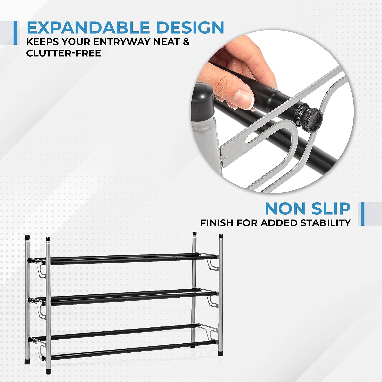 3-Tier Adjustable Shoe Storage Rack with Rubber Feet