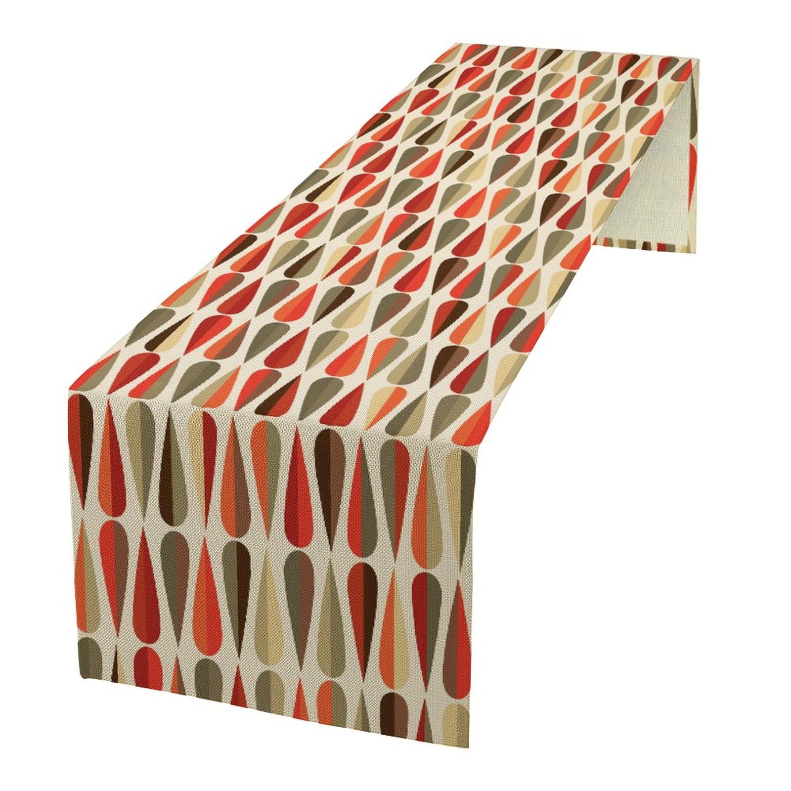 Mid Century Table Runner, Modern Style Retro Drop Shapes Linen Table Runners For Home Living Room Kitchen Family Dinner, Modern